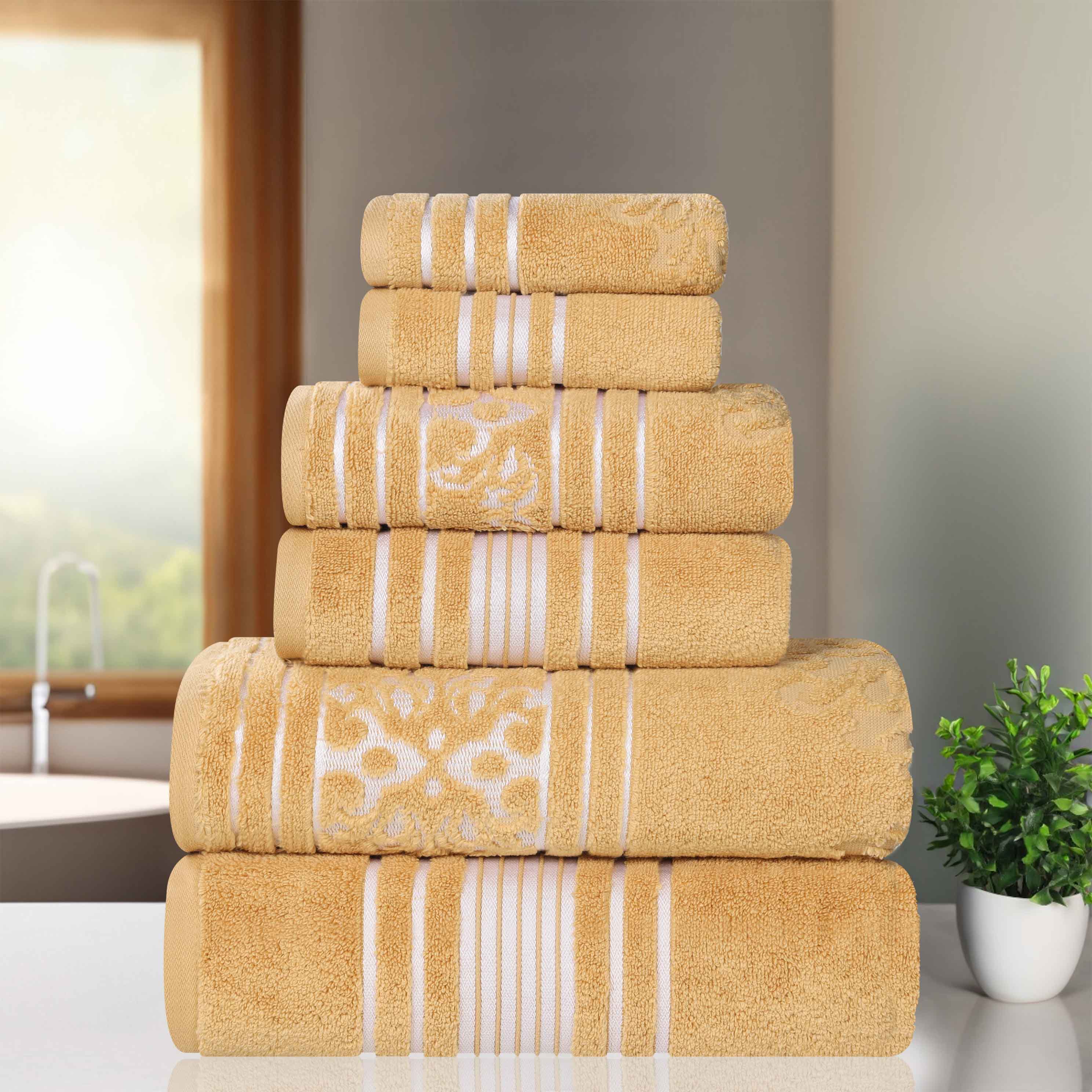 Sadie Zero Twist Cotton Solid and Jacquard Floral 6 Piece Towel Set - Towel Set by Superior