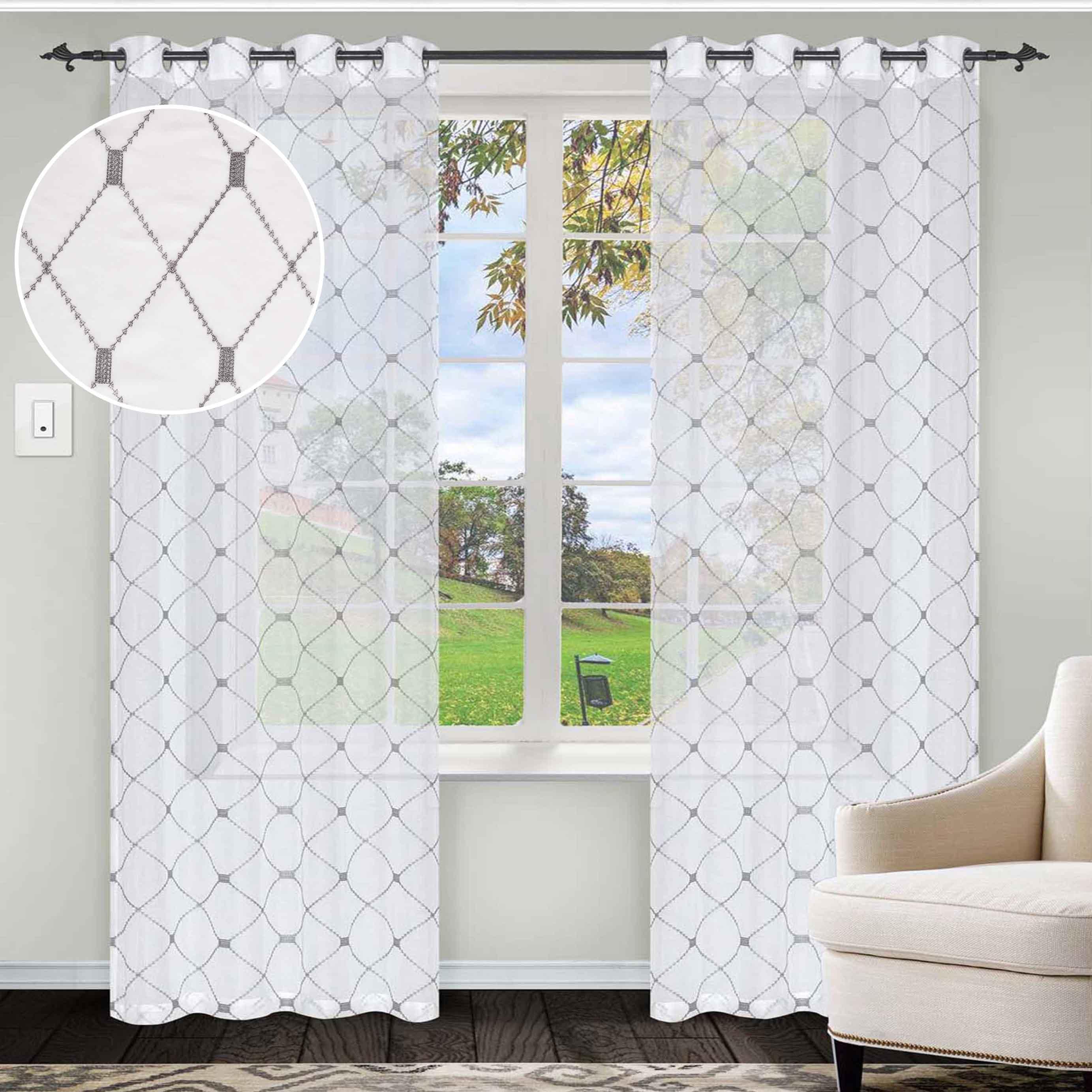 Sheer Modern Diamond Lattice Grommet Curtain Panels Set of 2 - Sheer Curtains by Superior