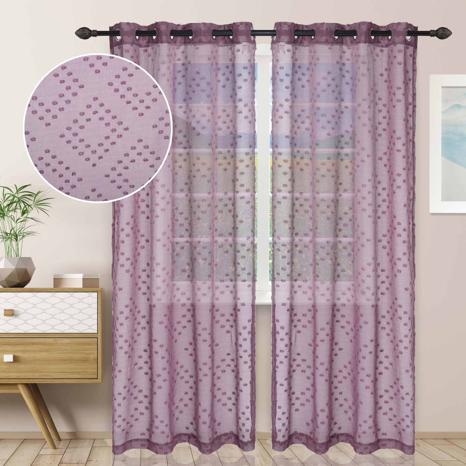 Sheer Poppy Floral Modern Textured Grommet Curtain Panels Set of 2 - Sheer Curtains by Superior