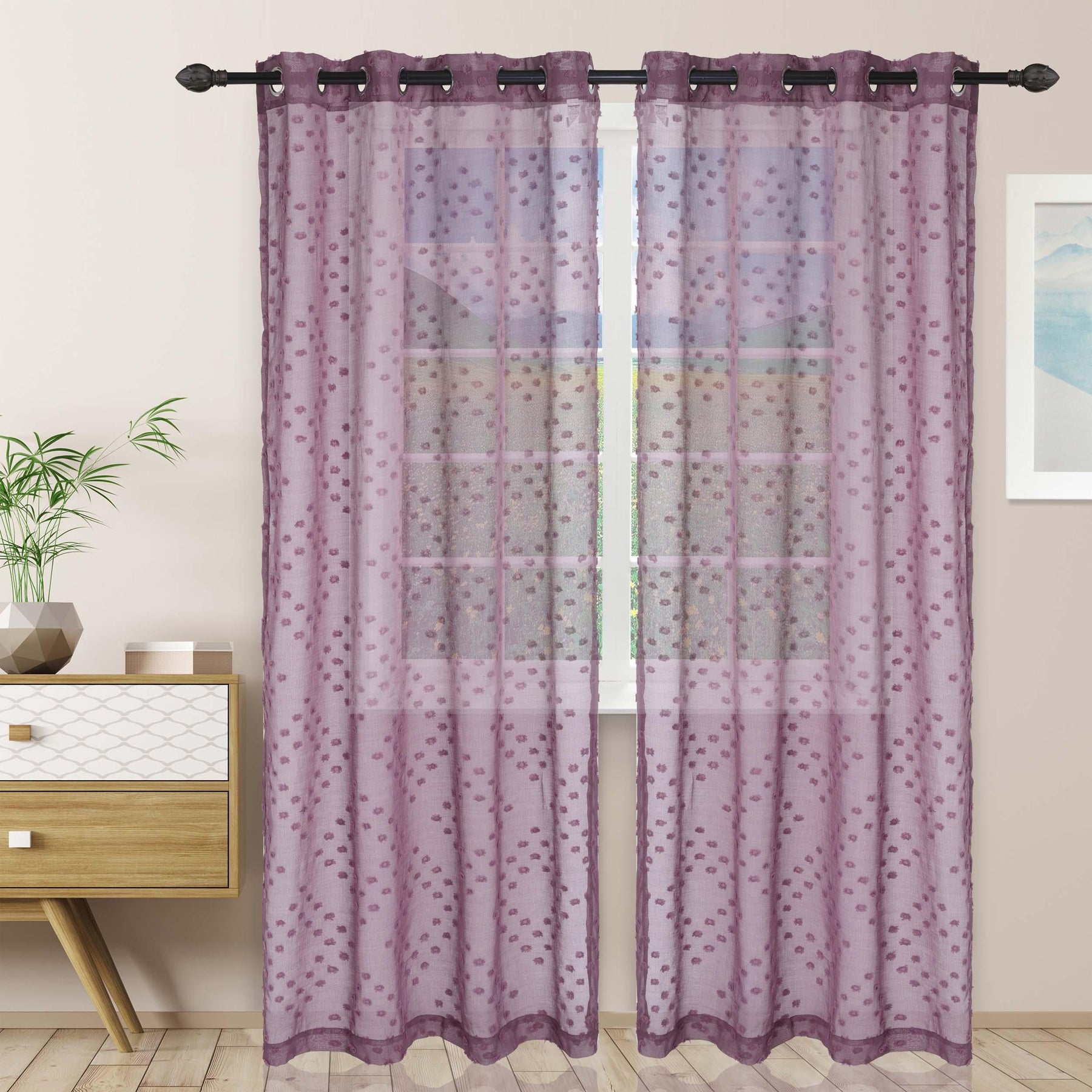 Sheer Poppy Floral Modern Textured Grommet Curtain Panels Set of 2 - Sheer Curtains by Superior