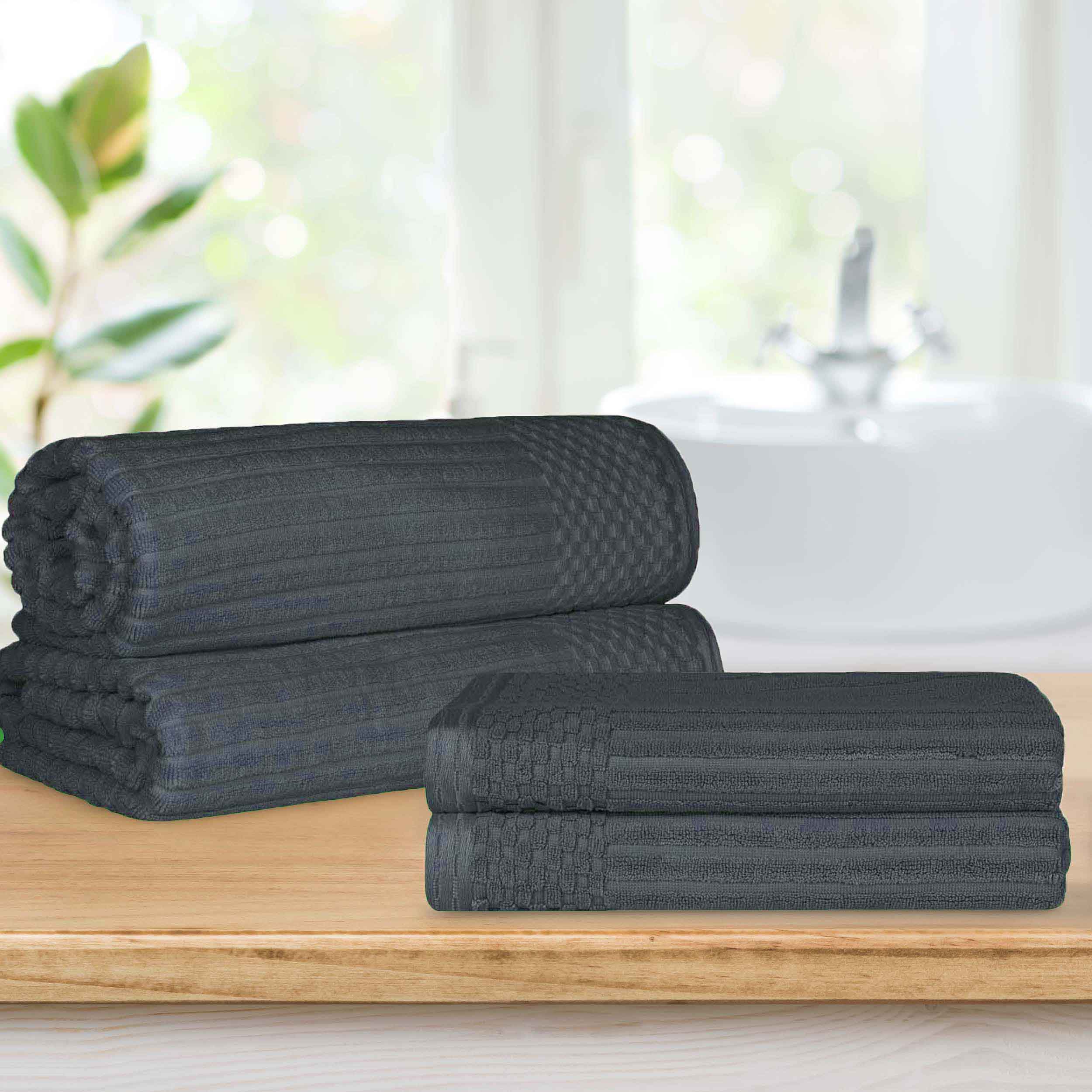 Soho Cotton Ribbed Textured Absorbent Bath Sheet & Bath Towel Set - Towel Set by Superior