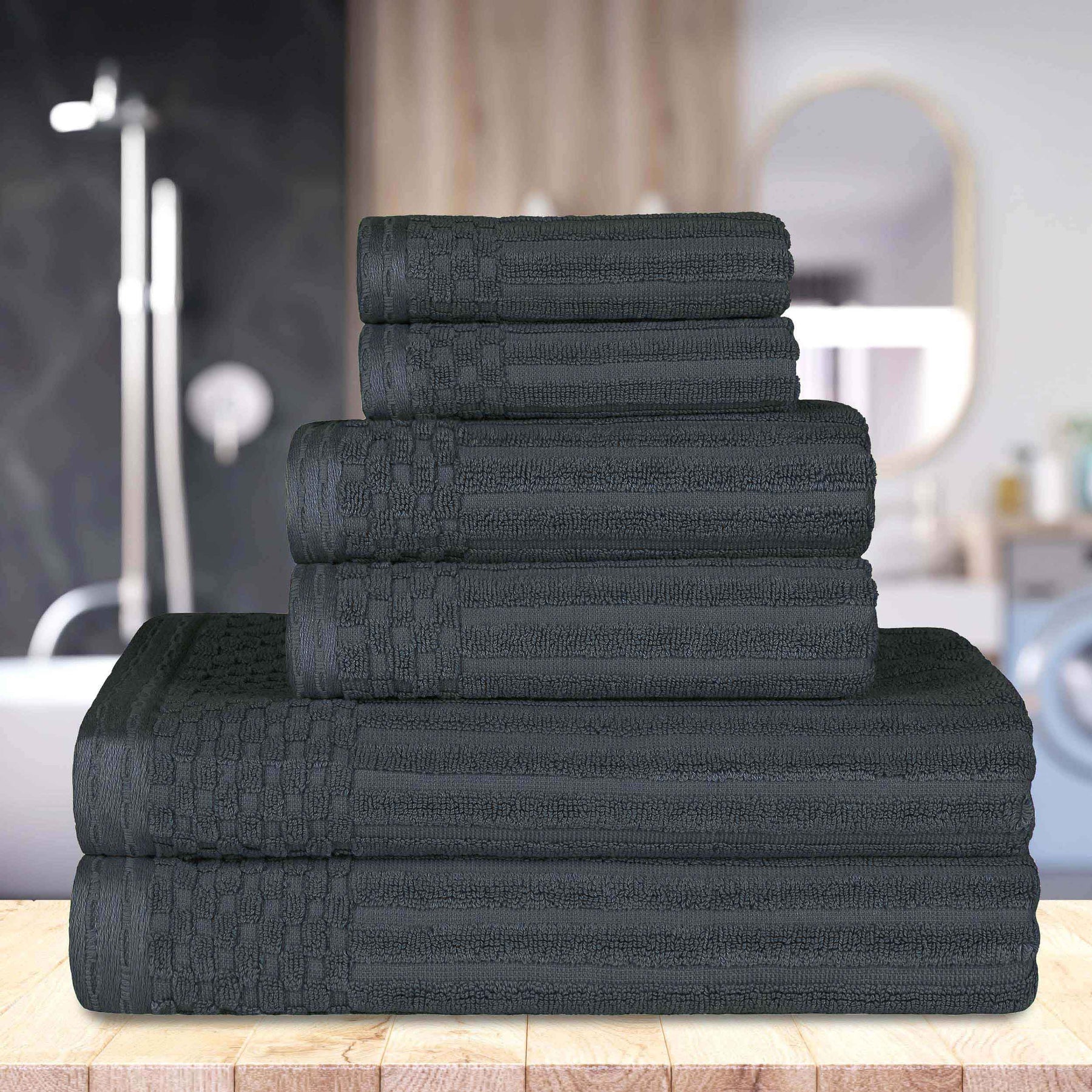 Soho Cotton Ribbed Textured Ultra Absorbent 6 Piece Towel Set - Towel Set by Superior