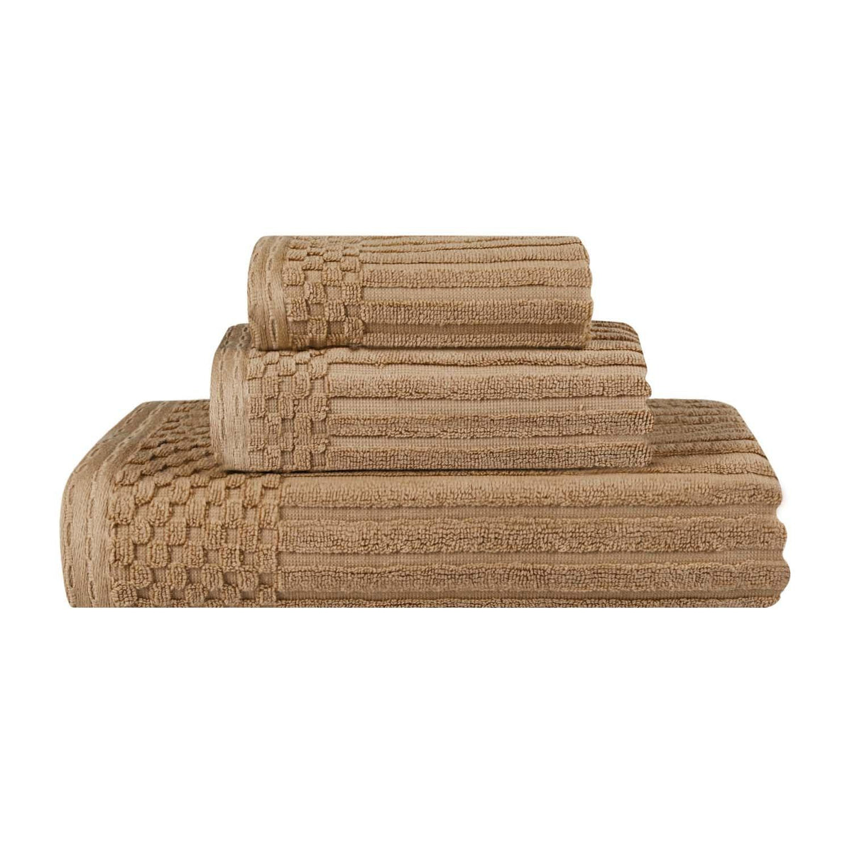 Soho Ribbed Cotton Absorbent 3 Piece Assorted Towel Set - Towel Set by Superior