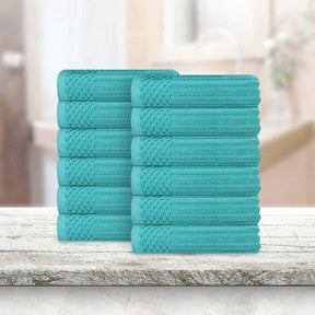 Soho Ribbed Cotton Absorbent Face Towel / Washcloth Set of 12 - Face Towel by Superior