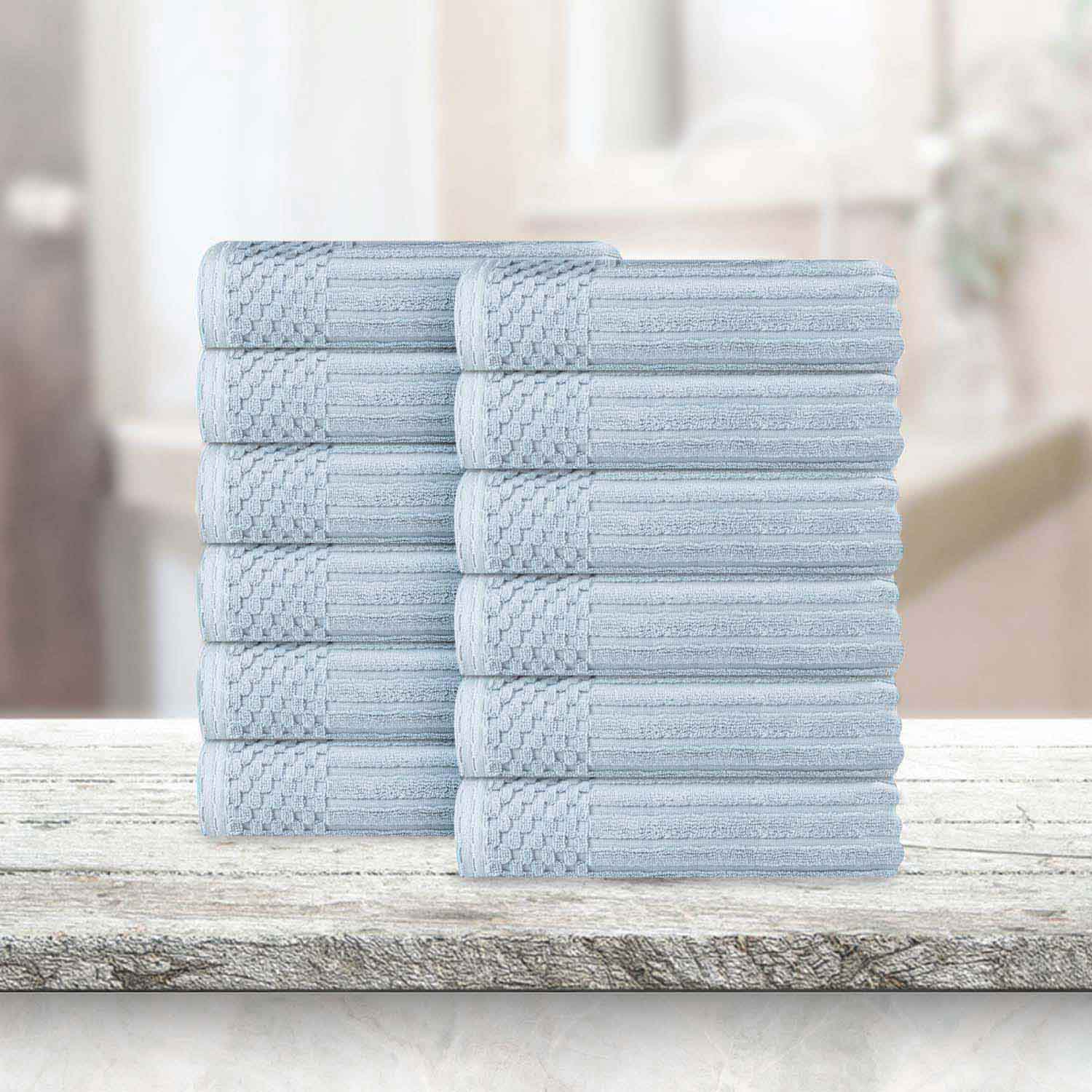 Soho Ribbed Cotton Absorbent Face Towel / Washcloth Set of 12 - Face Towel by Superior