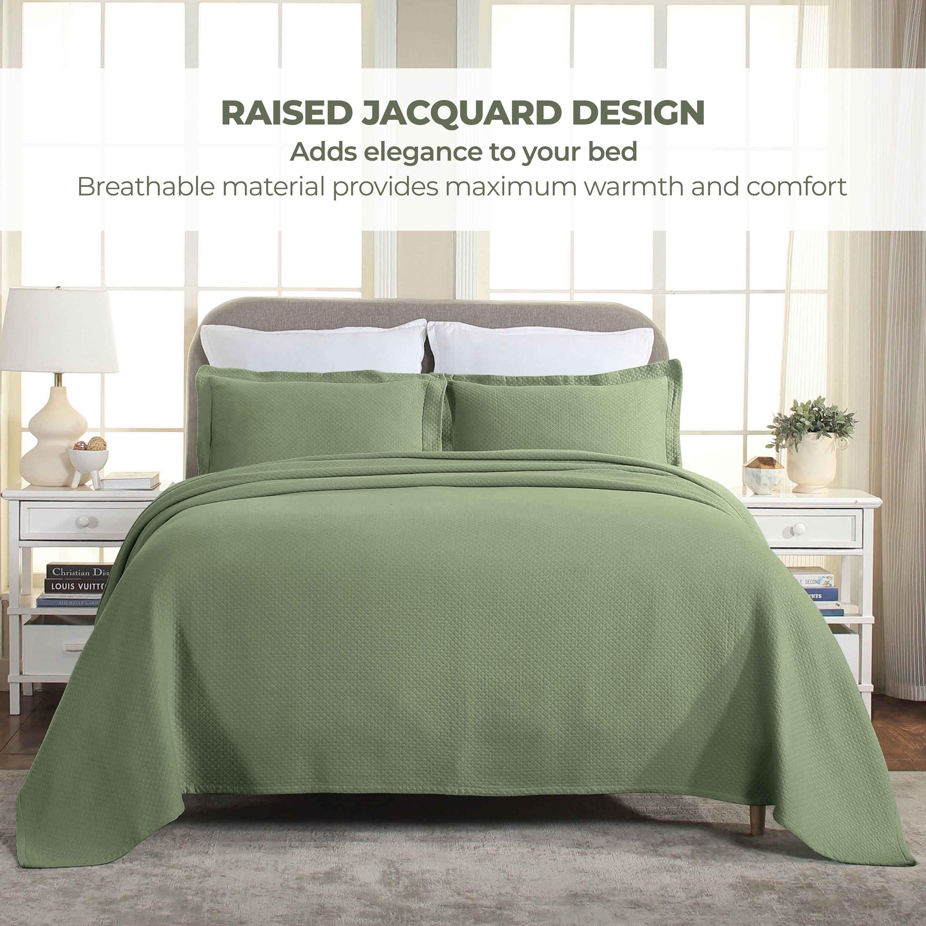 Solitaire Jacquard Matelassé Cotton Diamond Solitaire Bedspread Set - Bedspread by Superior