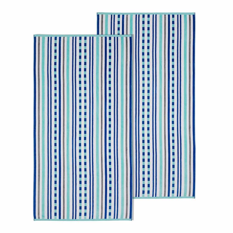 Stripe Cotton Oversized Medium Weight 2 Piece Beach Towel Set - Beach Towel by Superior