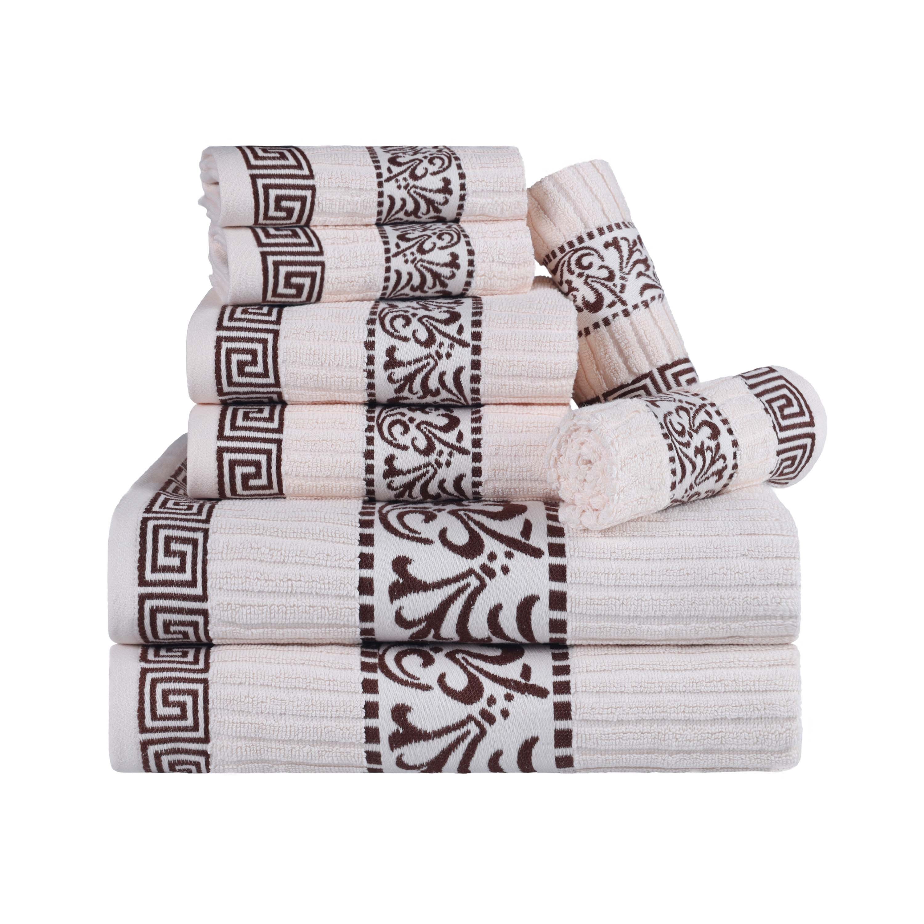 Superior Athens Cotton Greek Key Trim 8 Piece Towel Set - Towel Set by Superior