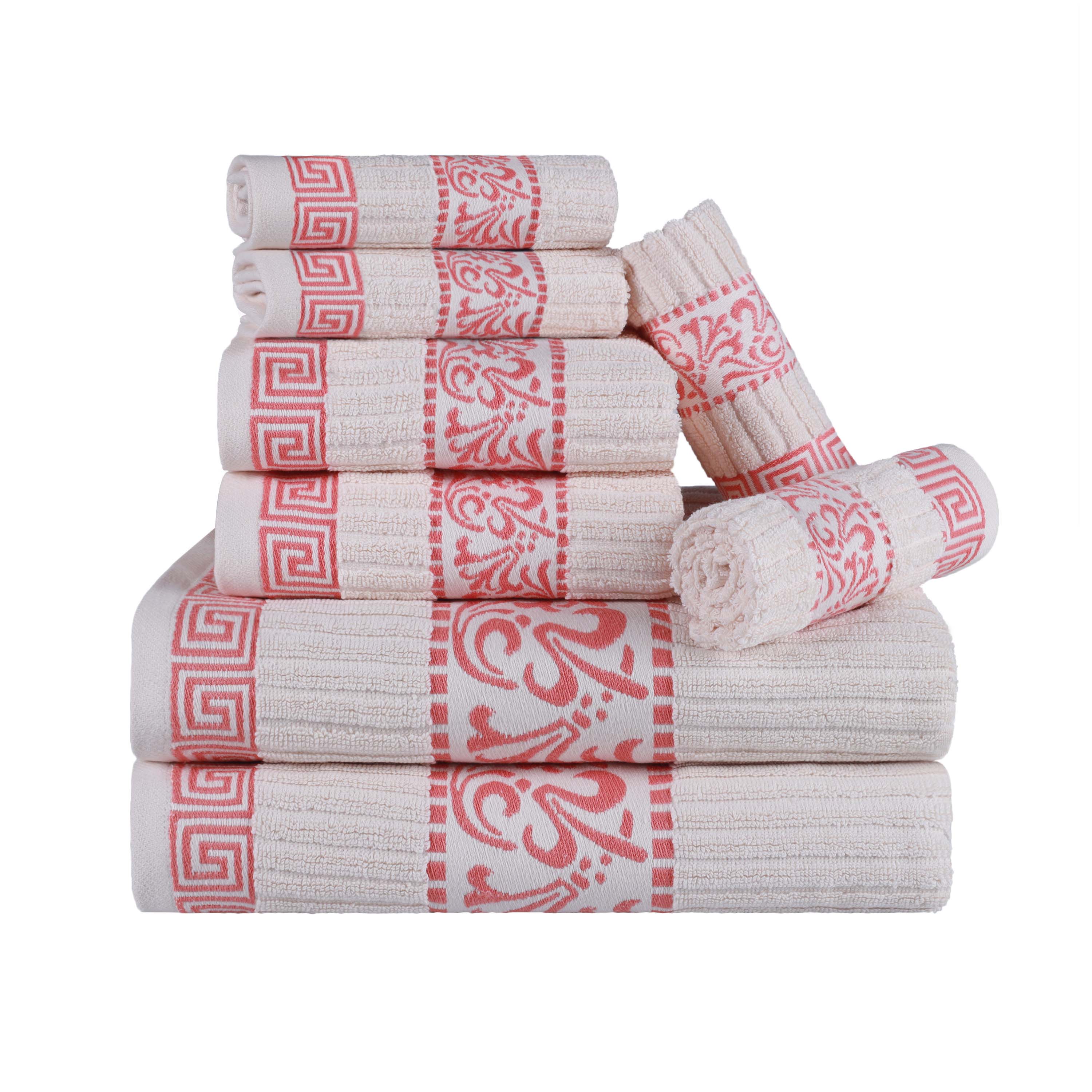 Superior Athens Cotton Greek Key Trim 8 Piece Towel Set - Towel Set by Superior