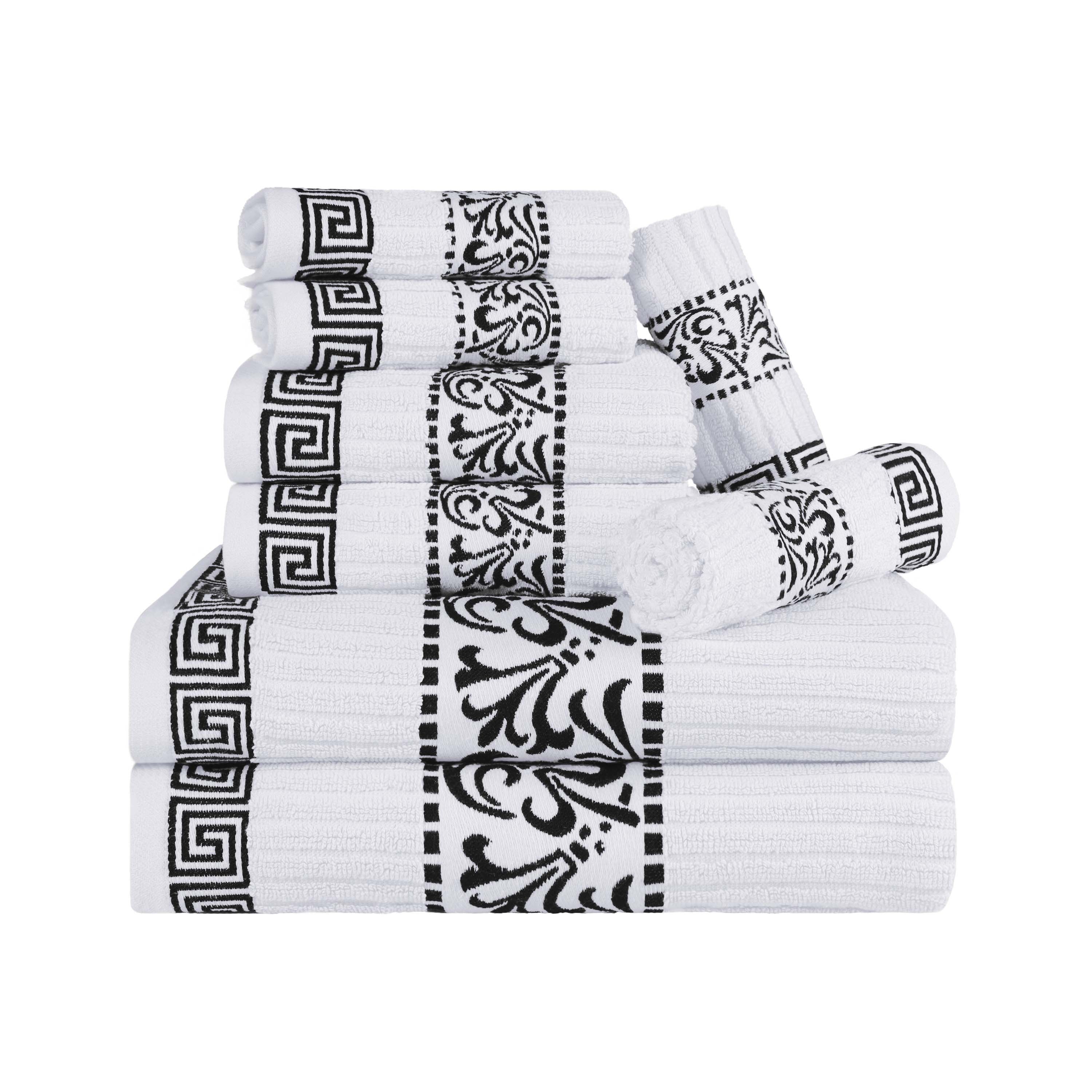 Superior Athens Cotton Greek Key Trim 8 Piece Towel Set - Towel Set by Superior