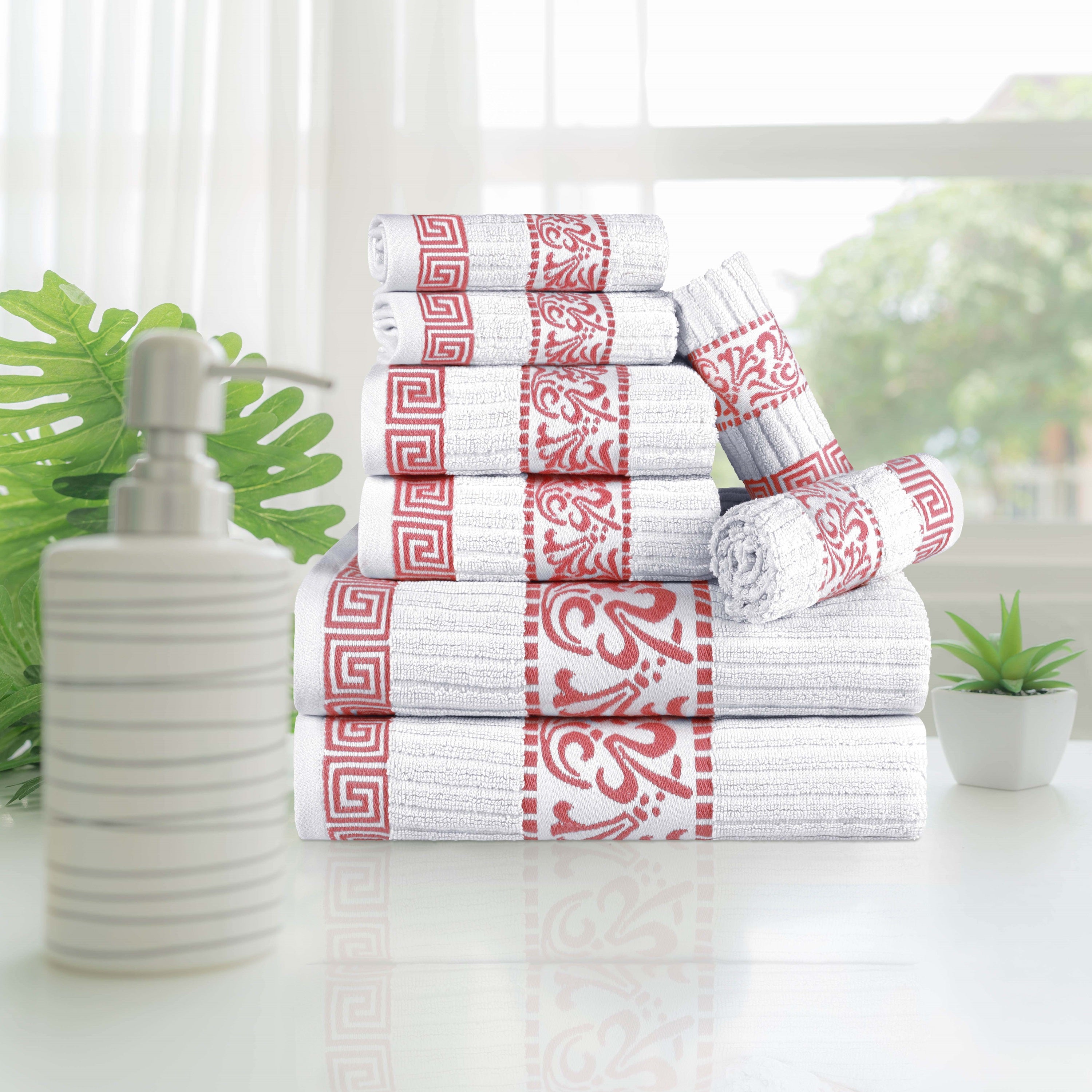 Superior Athens Cotton Greek Key Trim 8 Piece Towel Set - Towel Set by Superior