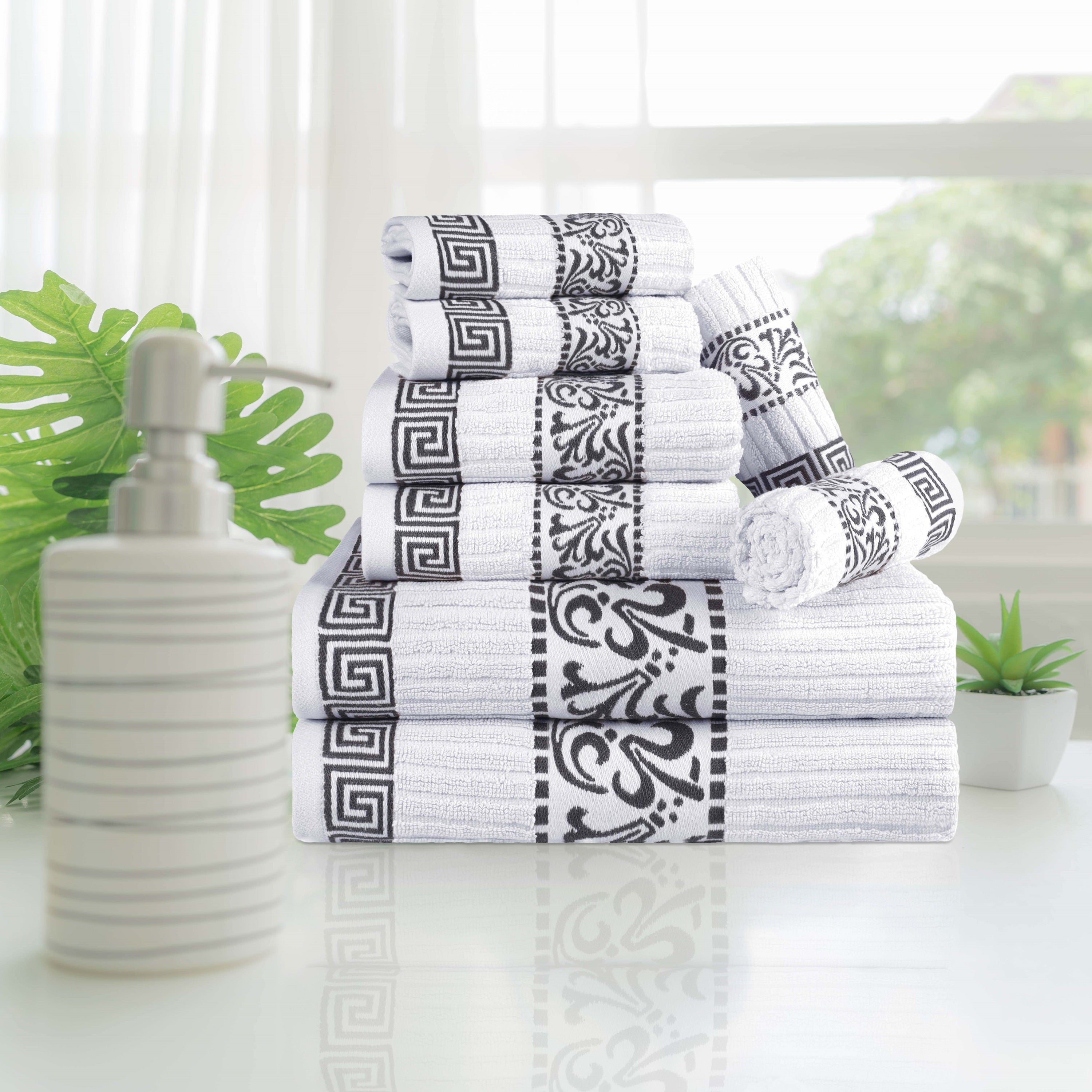 Superior Athens Cotton Greek Key Trim 8 Piece Towel Set - Towel Set by Superior