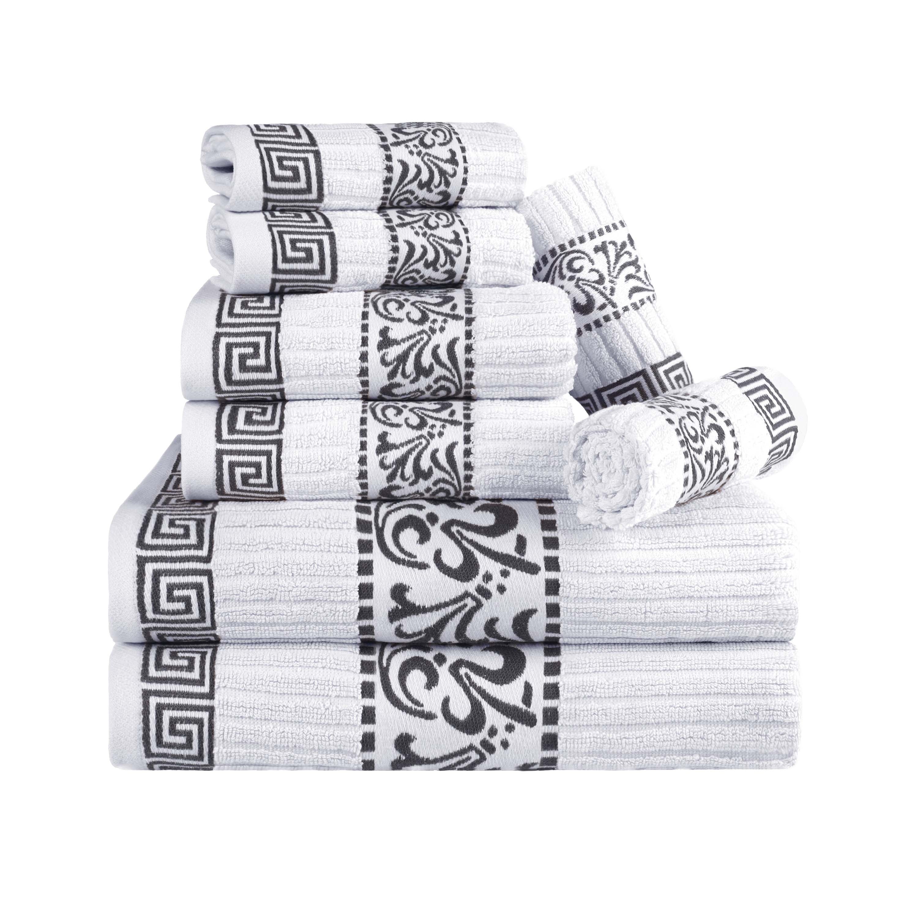 Superior Athens Cotton Greek Key Trim 8 Piece Towel Set - Towel Set by Superior