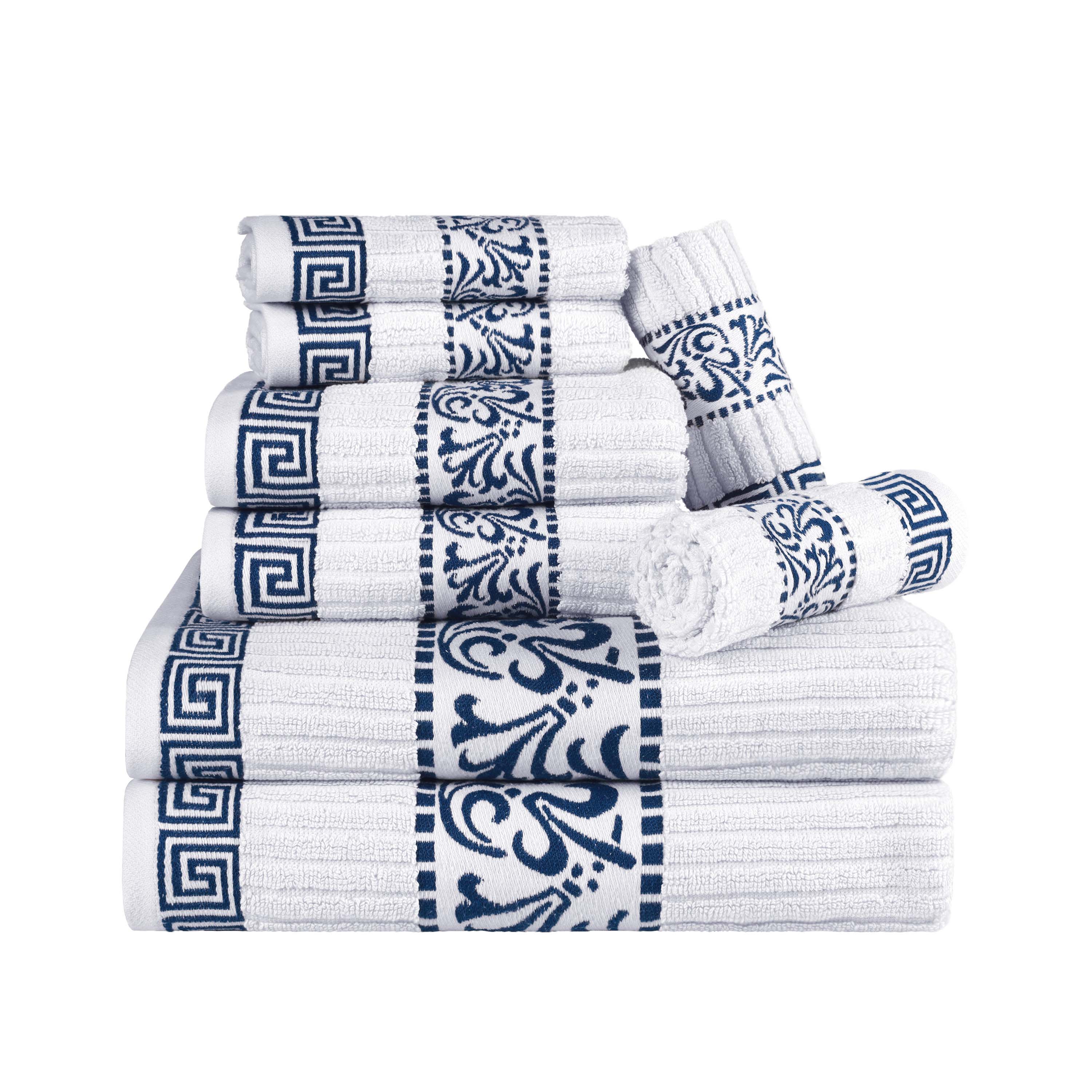 Superior Athens Cotton Greek Key Trim 8 Piece Towel Set - Towel Set by Superior