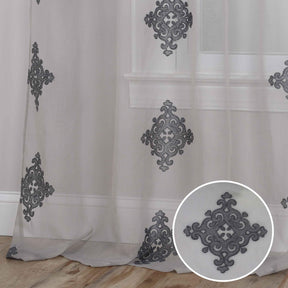 Traditional Embroidered Damask Sheer Grommet Curtain Panel Set - Sheer Curtains by Superior