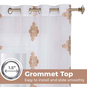 Traditional Embroidered Damask Sheer Grommet Curtain Panel Set - Sheer Curtains by Superior