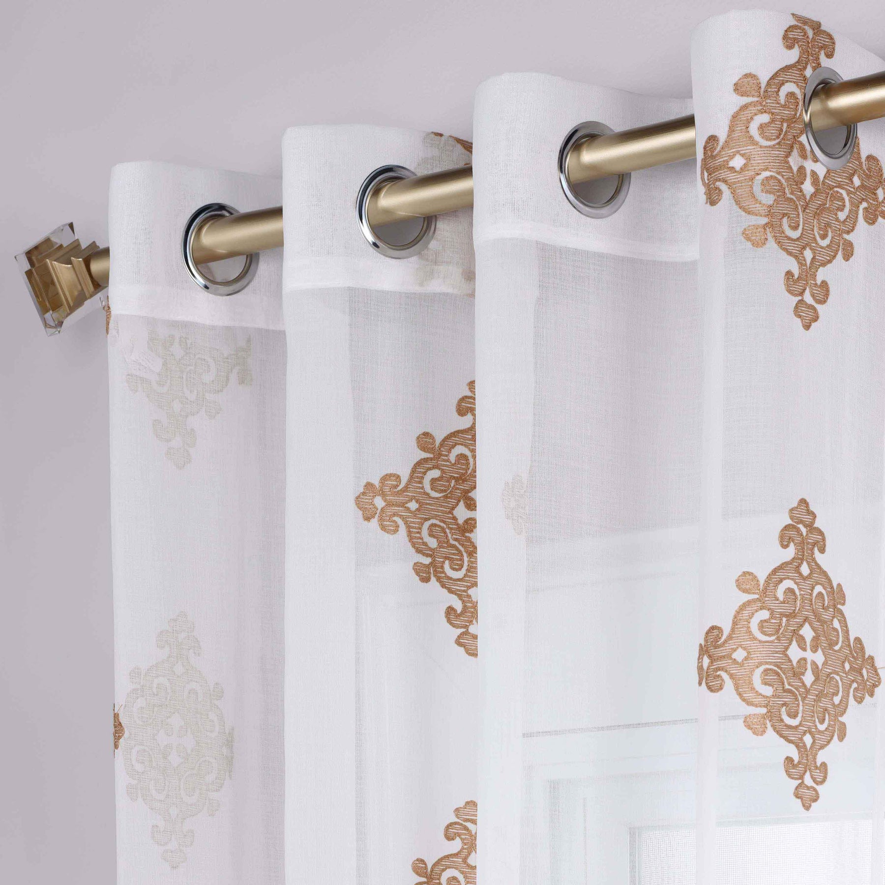 Traditional Embroidered Damask Sheer Grommet Curtain Panel Set - Sheer Curtains by Superior