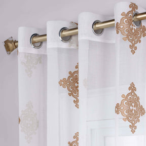 Traditional Embroidered Damask Sheer Grommet Curtain Panel Set - Sheer Curtains by Superior