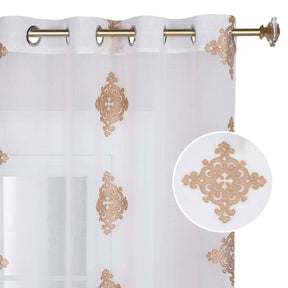 Traditional Embroidered Damask Sheer Grommet Curtain Panel Set - Sheer Curtains by Superior