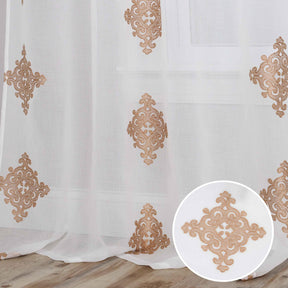 Traditional Embroidered Damask Sheer Grommet Curtain Panel Set - Sheer Curtains by Superior