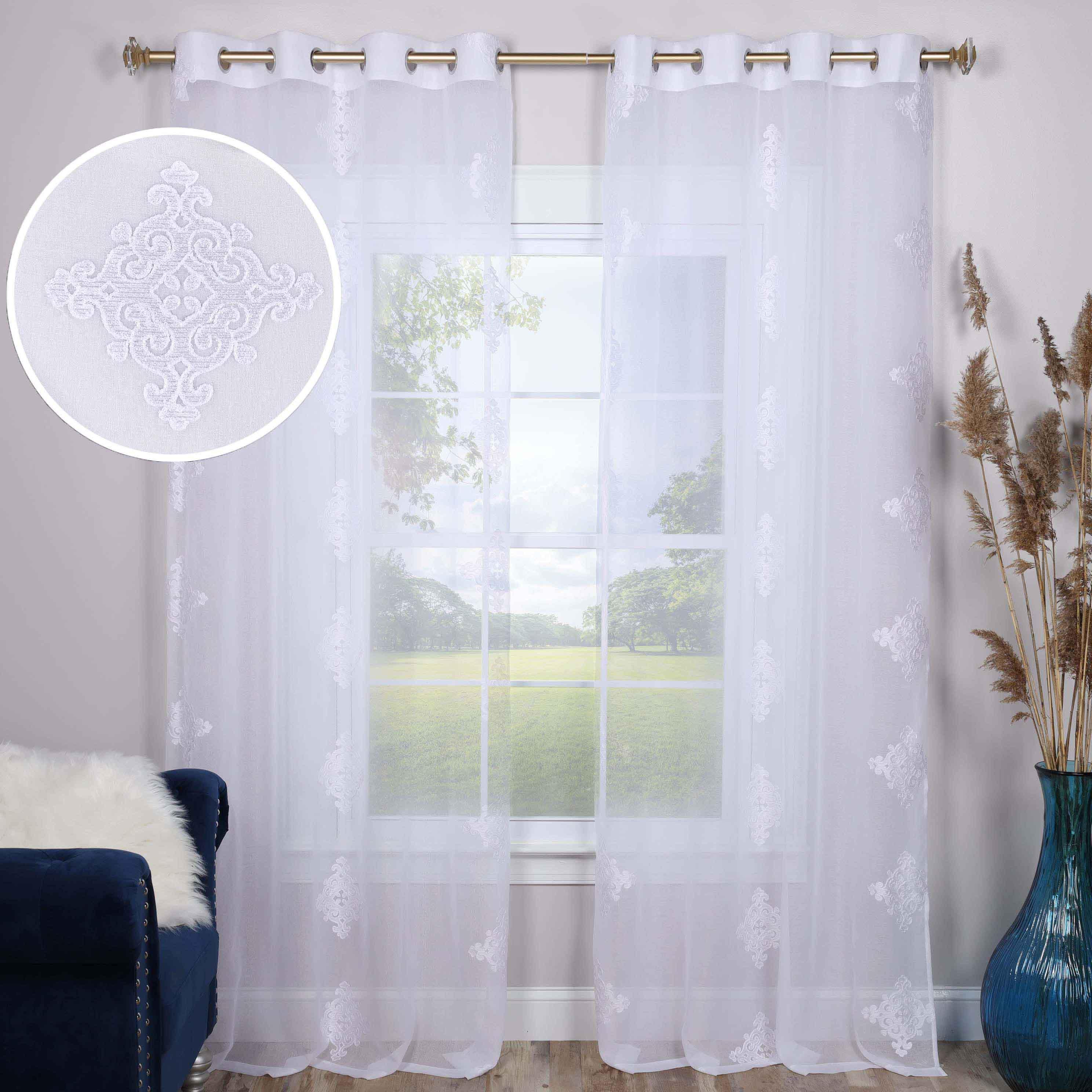 Traditional Embroidered Damask Sheer Grommet Curtain Panel Set - Sheer Curtains by Superior