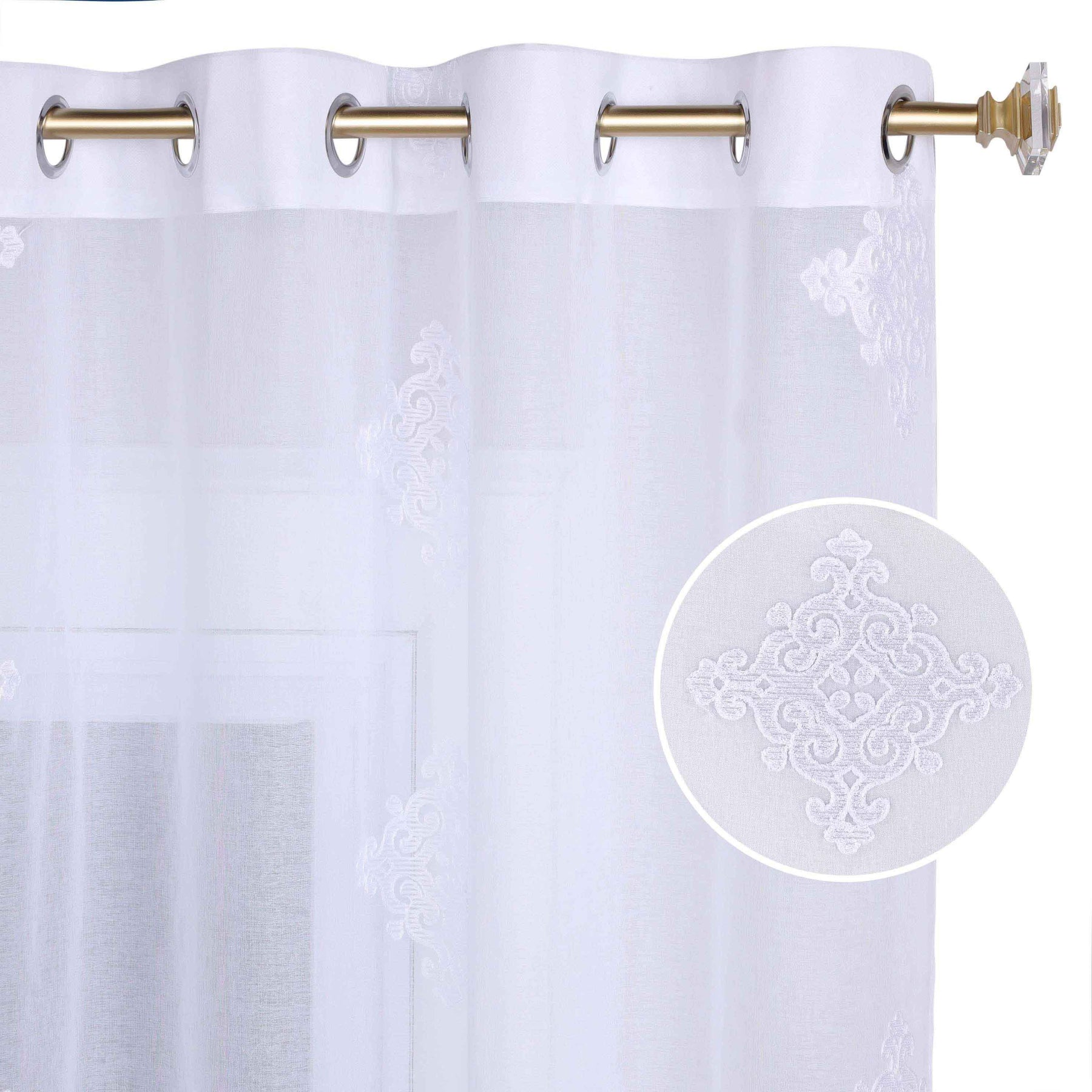 Traditional Embroidered Damask Sheer Grommet Curtain Panel Set - Sheer Curtains by Superior