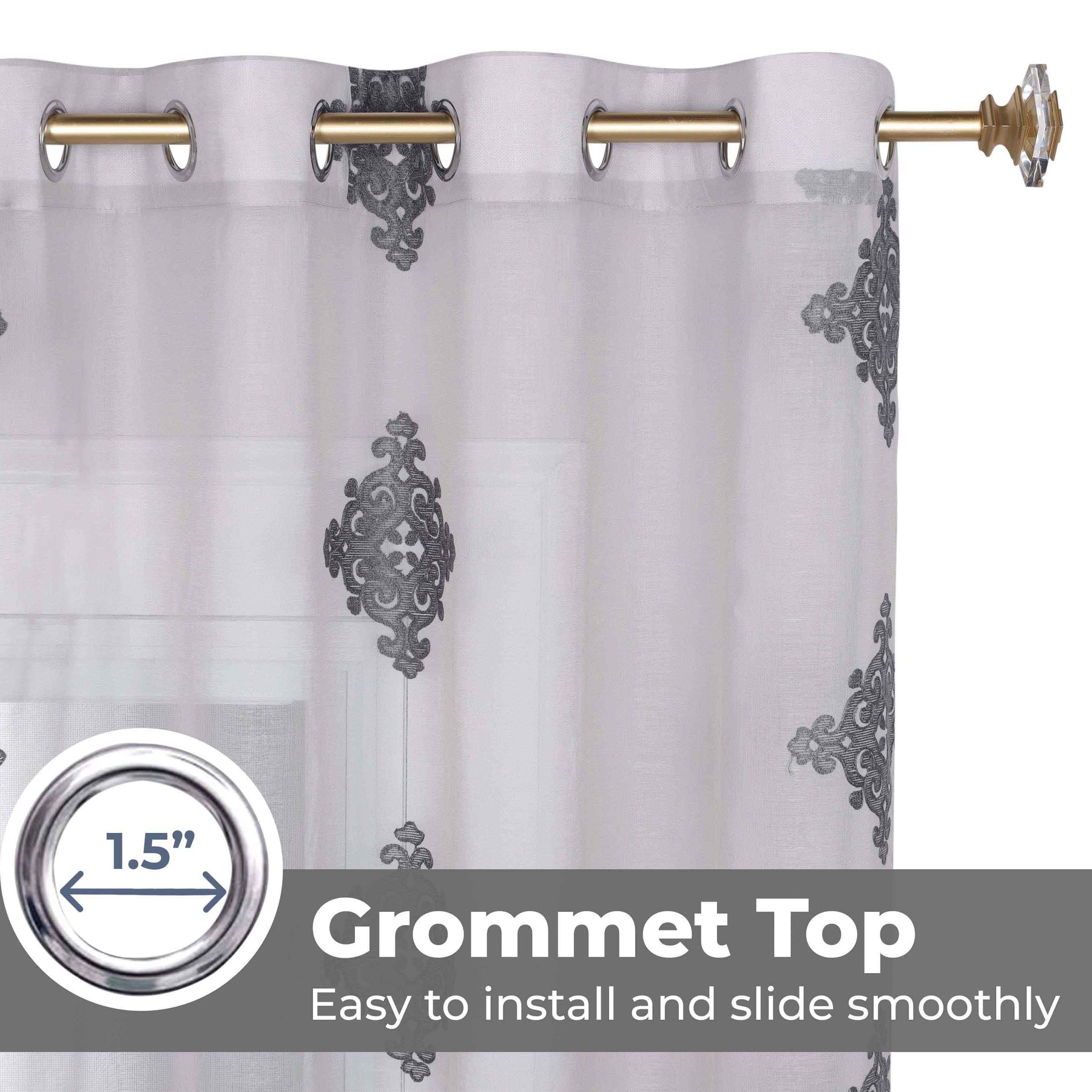 Traditional Embroidered Damask Sheer Grommet Curtain Panel Set - Sheer Curtains by Superior