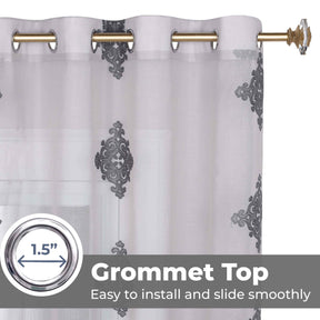 Traditional Embroidered Damask Sheer Grommet Curtain Panel Set - Sheer Curtains by Superior