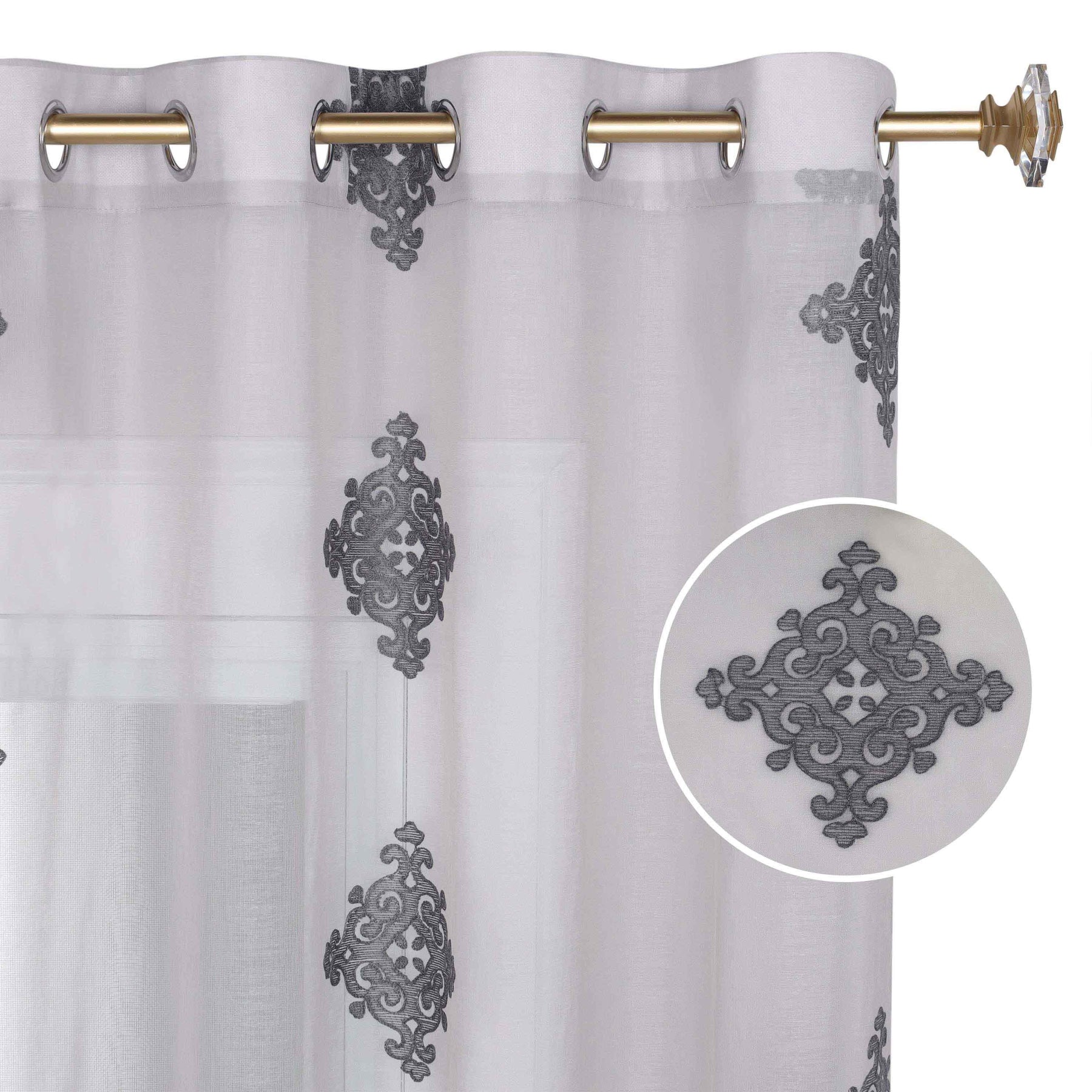 Traditional Embroidered Damask Sheer Grommet Curtain Panel Set - Sheer Curtains by Superior