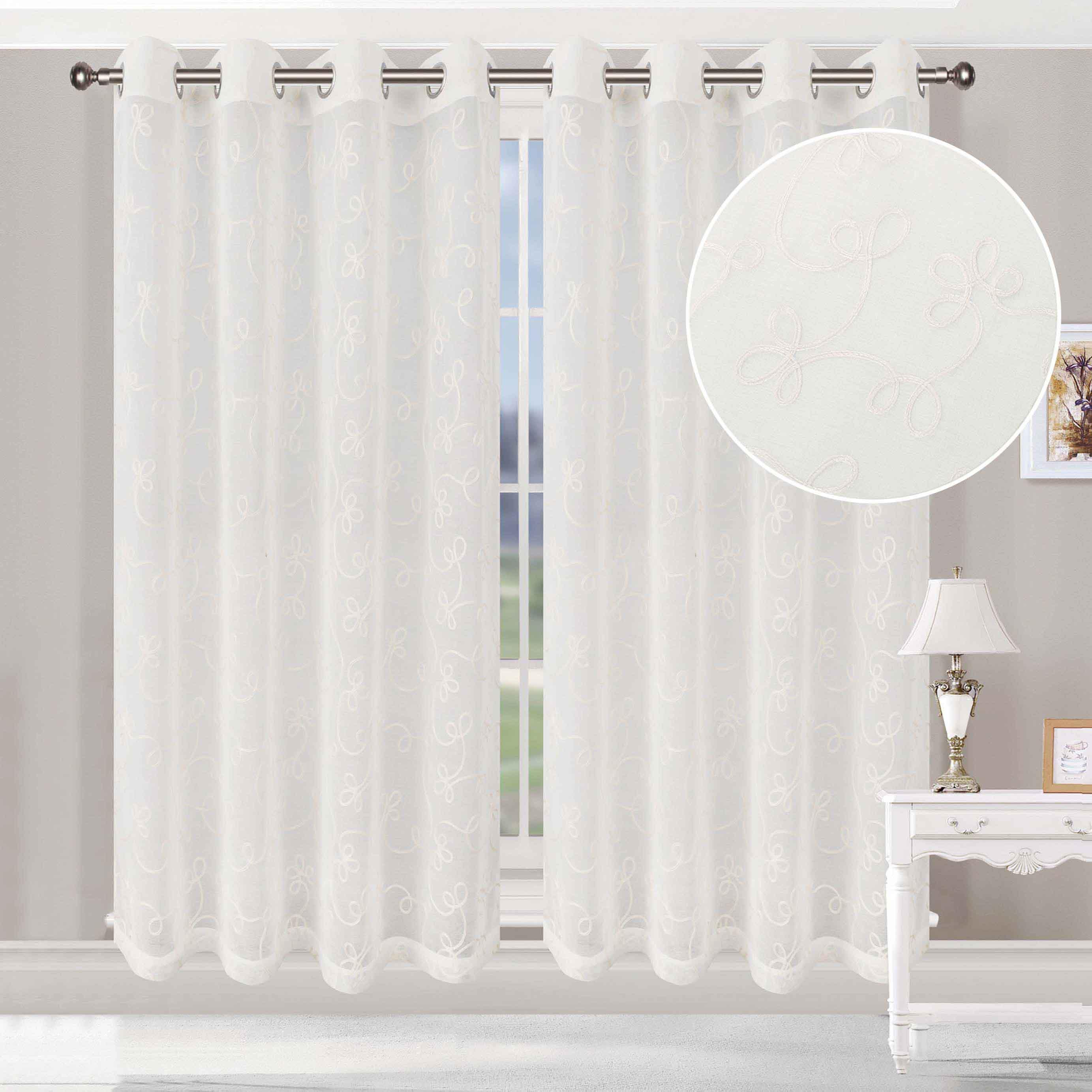 Traditional Embroidered Scroll Sheer Grommet Curtain Panel Set - Sheer Curtains by Superior