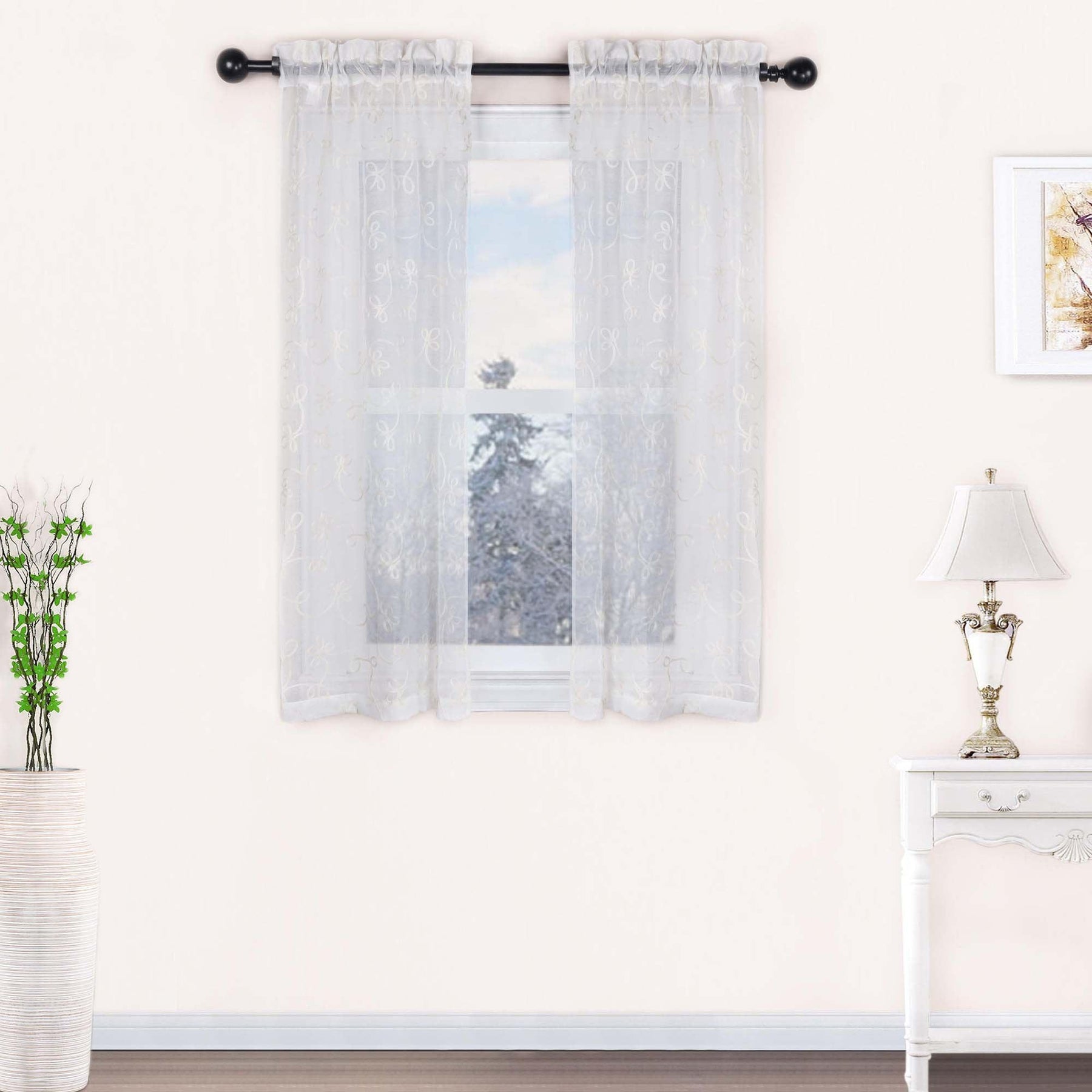 Traditional Embroidered Scroll Sheer Grommet Curtain Panel Set - Sheer Curtains by Superior