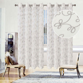 Traditional Embroidered Scroll Sheer Grommet Curtain Panel Set - Sheer Curtains by Superior