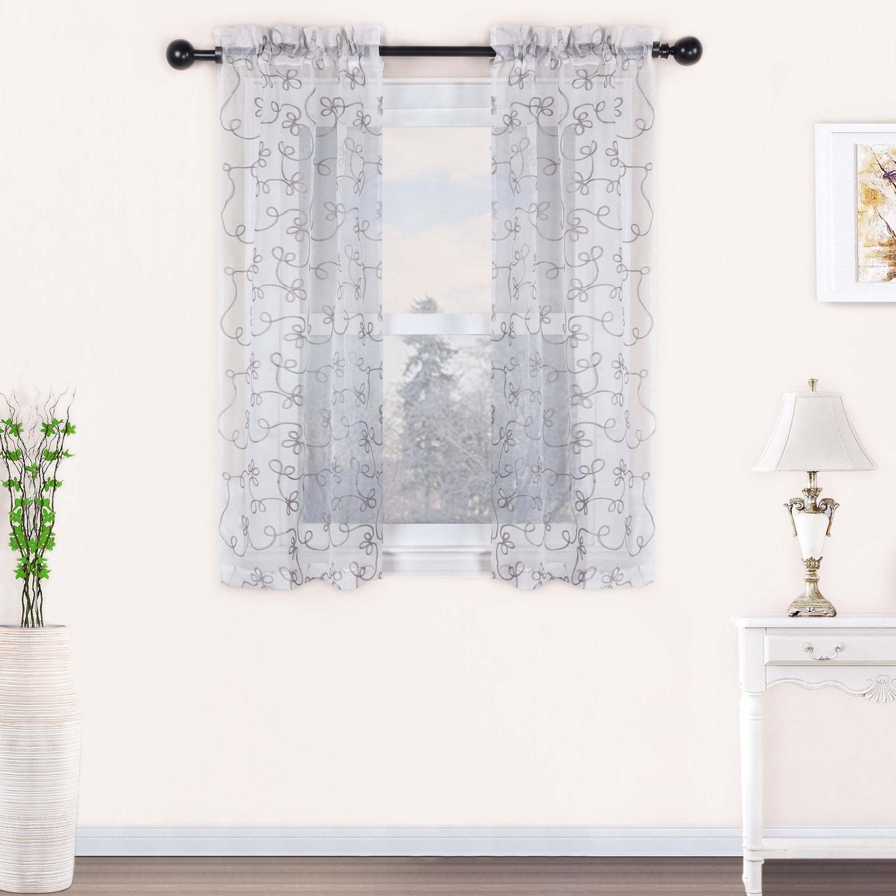 Traditional Embroidered Scroll Sheer Grommet Curtain Panel Set - Sheer Curtains by Superior