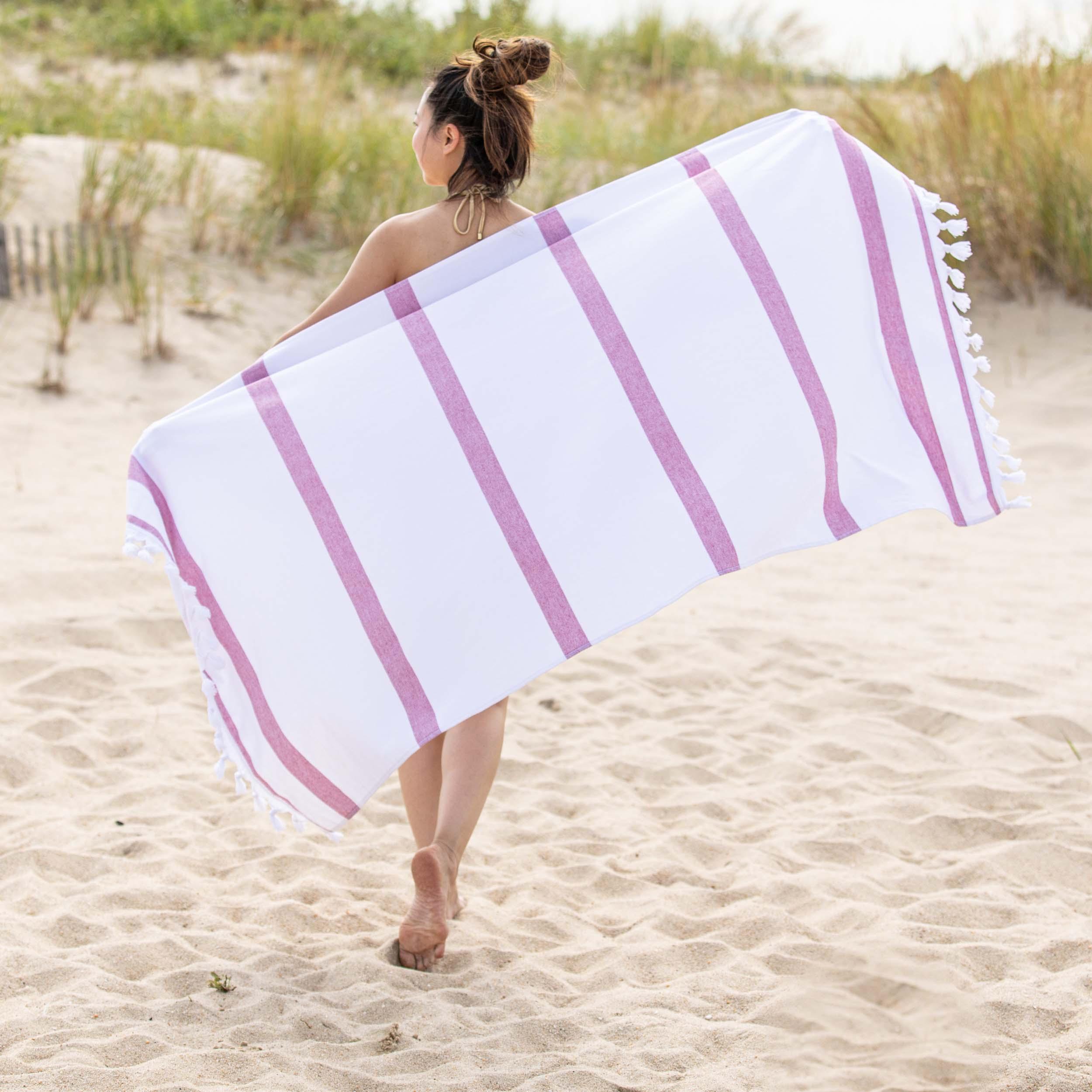 Tropical Cabana Stripe Fouta 2 Piece Beach Towel with Tassels - Beach Towel by Superior