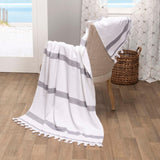 Tropical Cabana Stripe Fouta 2 Piece Beach Towel with Tassels - Beach Towel by Superior