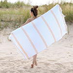 Tropical Cabana Stripe Fouta 2 Piece Beach Towel with Tassels - Beach Towel by Superior