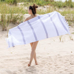 Tropical Cabana Stripe Fouta 2 Piece Beach Towel with Tassels - Beach Towel by Superior