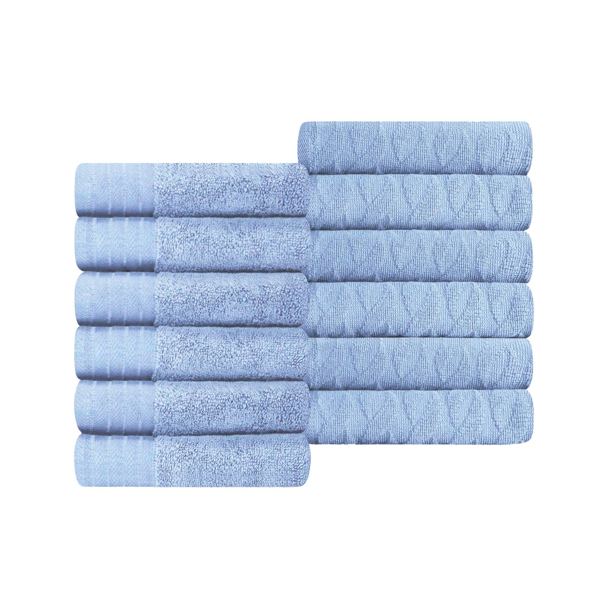 Turkish Cotton Jacquard Herringbone and Solid 12 Piece Face Towel Set - Face Towel by Superior