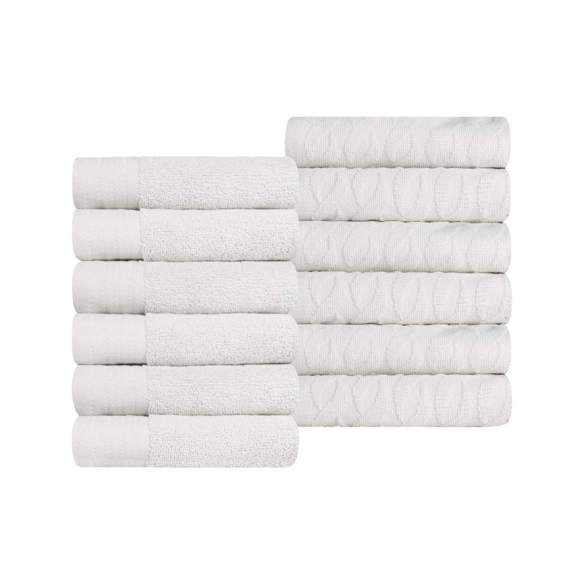 Turkish Cotton Jacquard Herringbone and Solid 12 Piece Face Towel Set - Face Towel by Superior