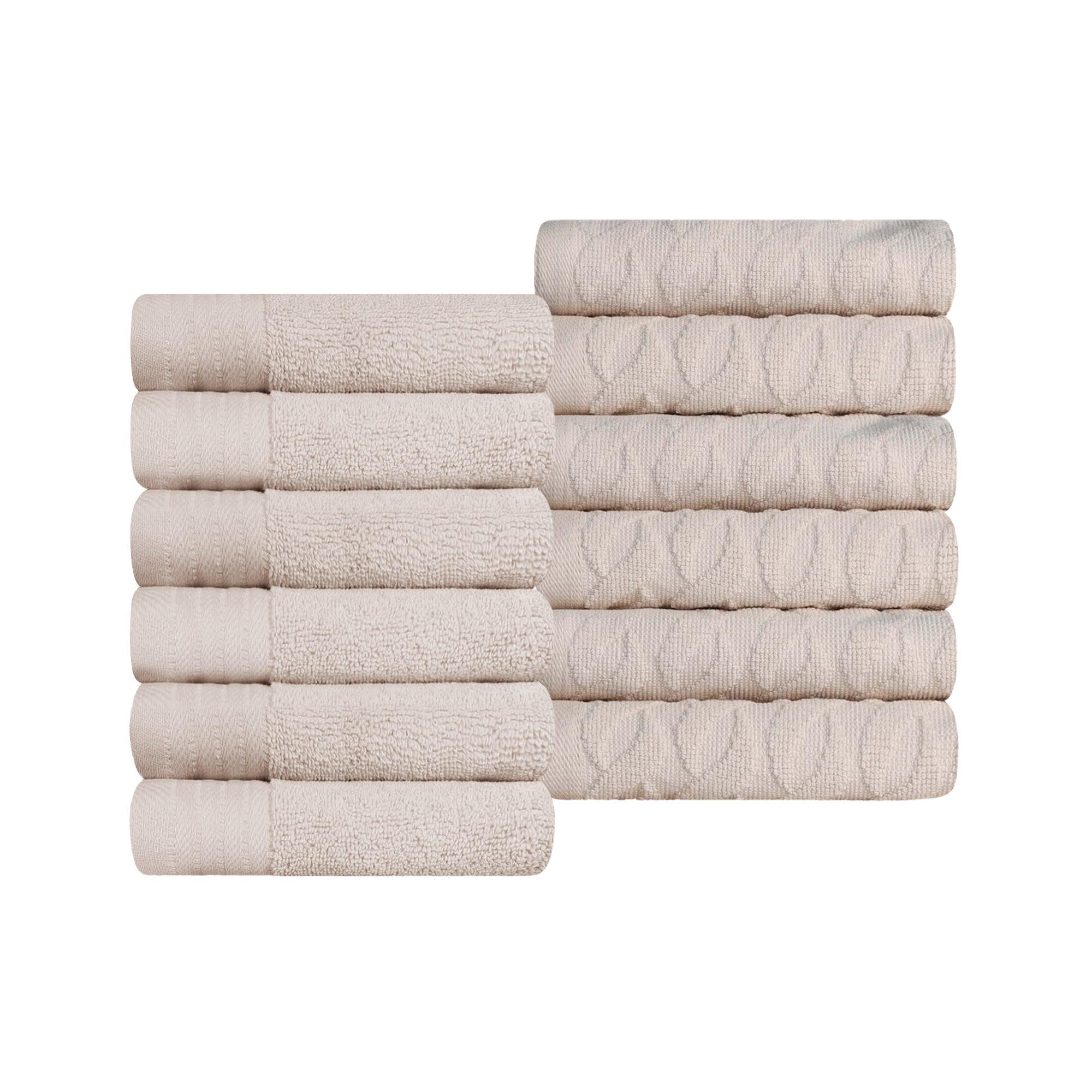 Turkish Cotton Jacquard Herringbone and Solid 12 Piece Face Towel Set - Face Towel by Superior