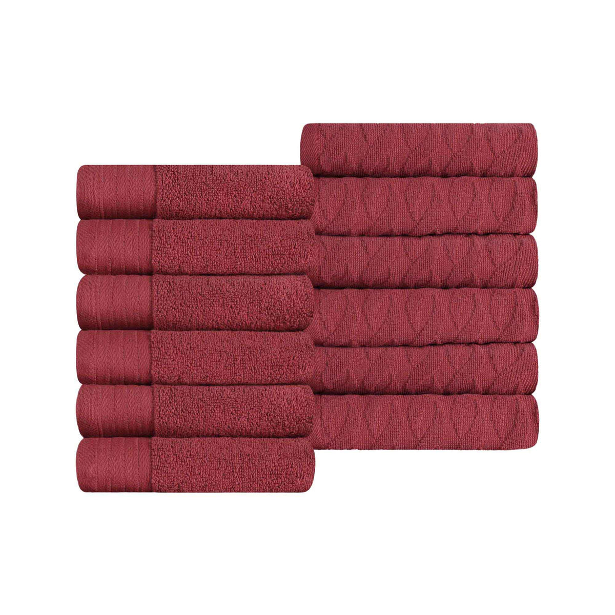 Turkish Cotton Jacquard Herringbone and Solid 12 Piece Face Towel Set - Face Towel by Superior