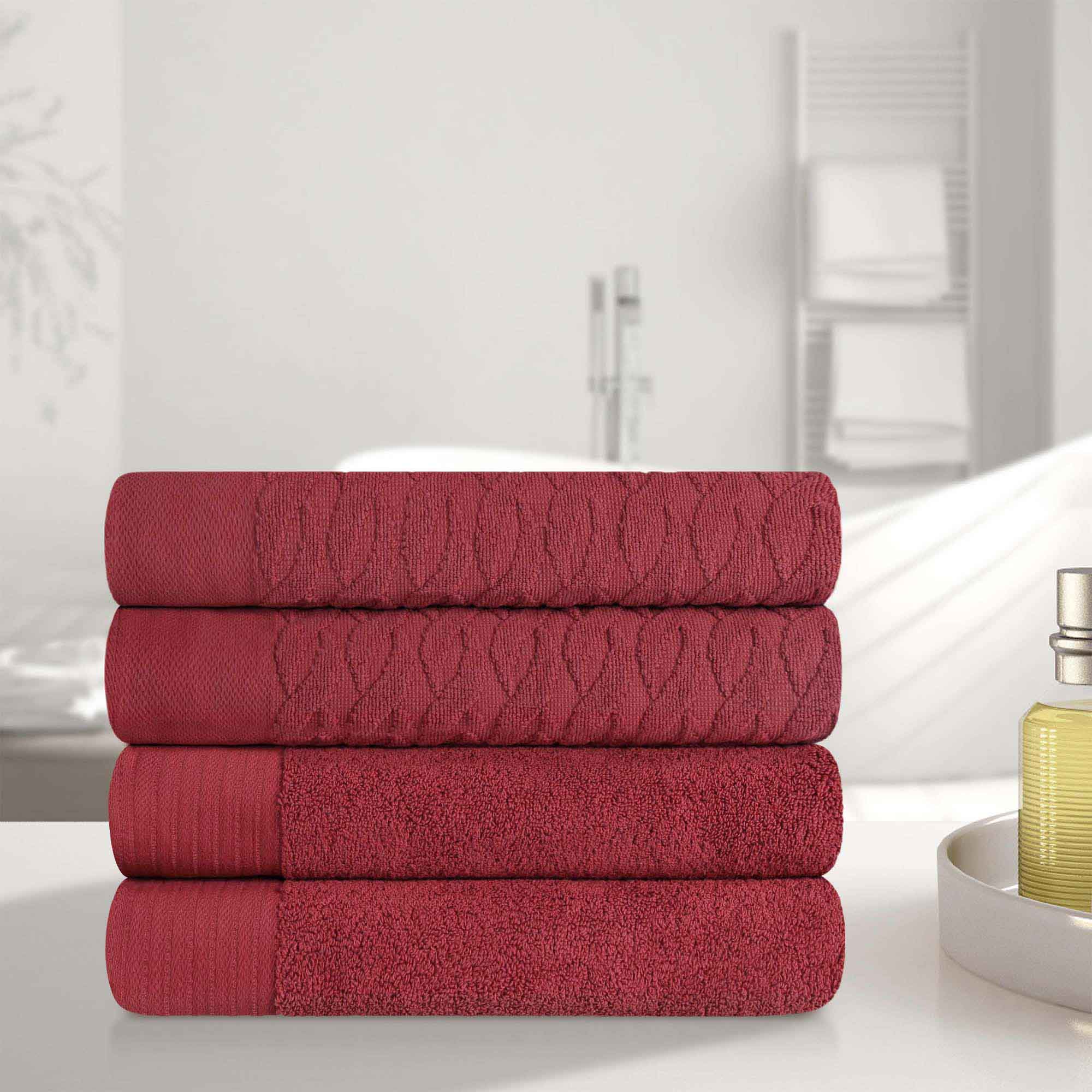 Turkish Cotton Jacquard Herringbone and Solid 4 Piece Bath Towel Set - Bath Towel by Superior