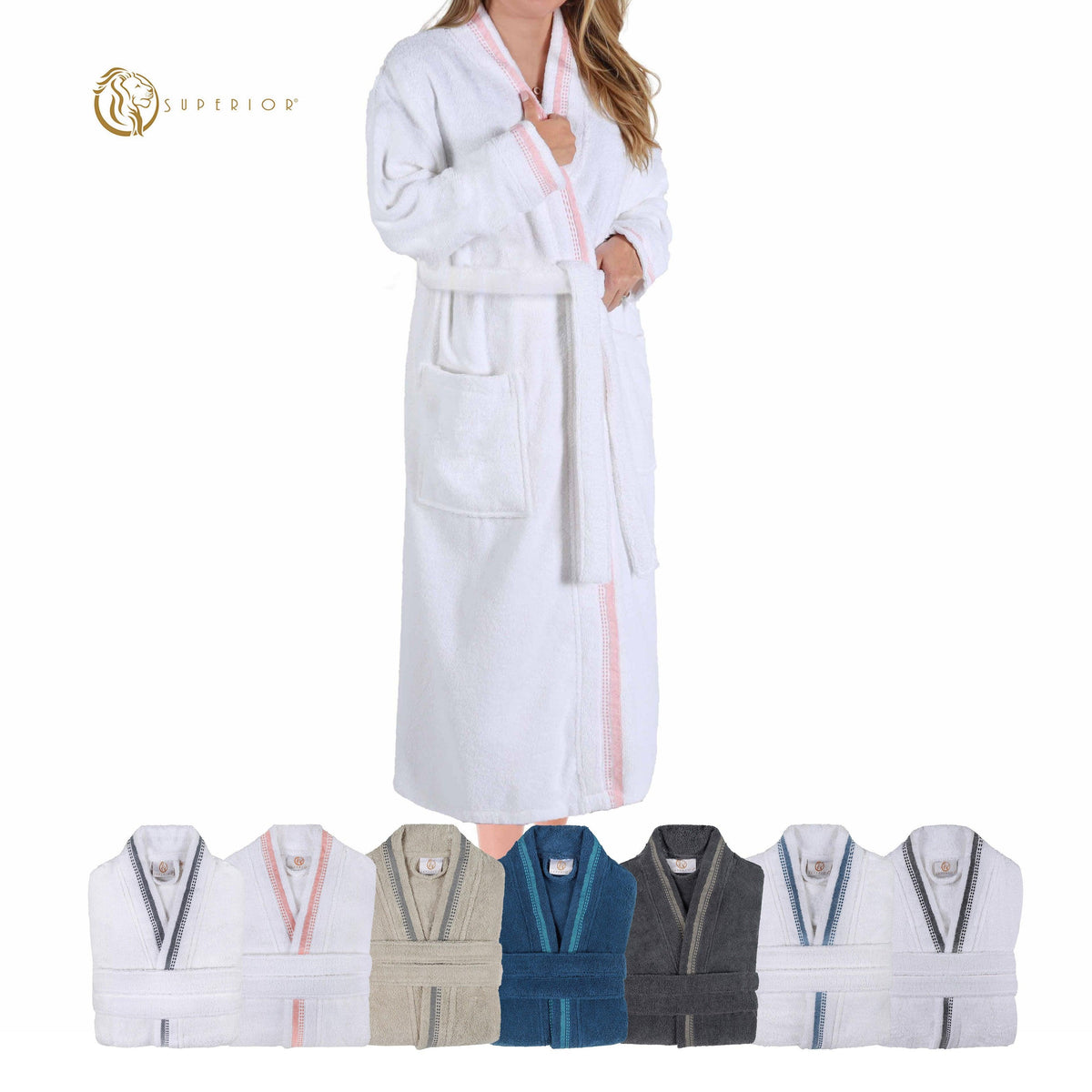 Turkish Cotton Terry Kimono Embroidered Super-Soft Unisex Bathrobe - Bath Robe by Superior