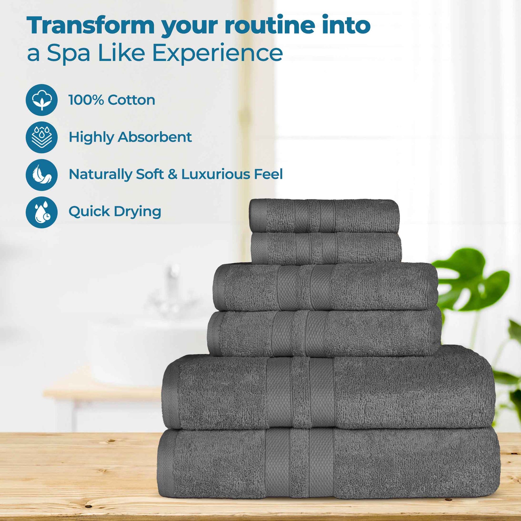 Ultra Soft Cotton Absorbent Solid Assorted 6 Piece Towel Set - Towel Set by Superior