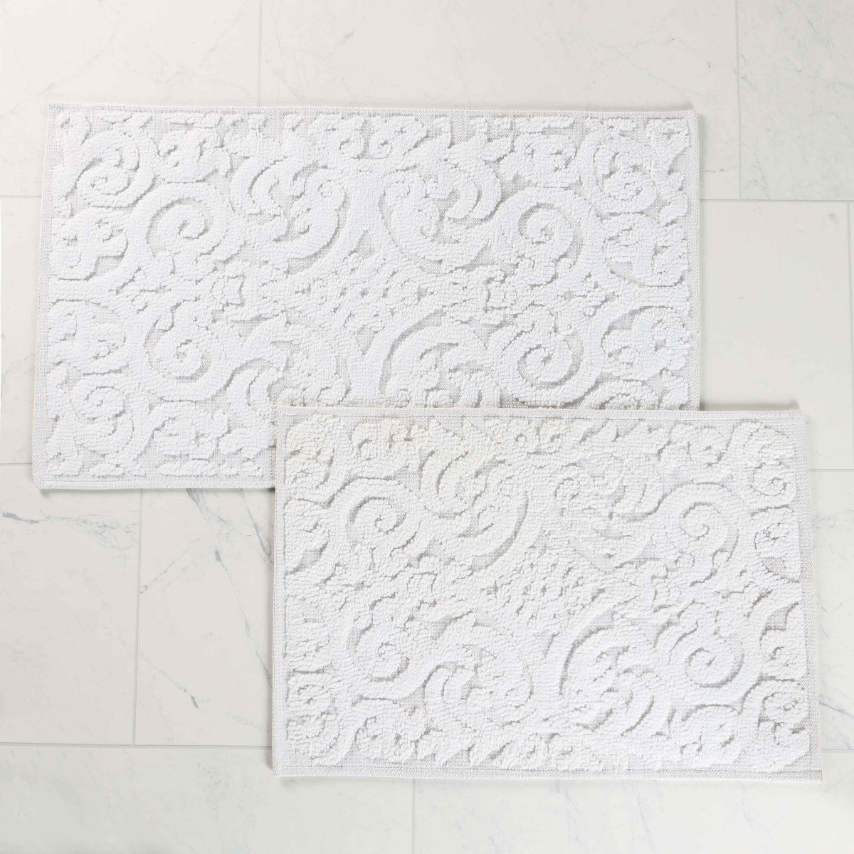 Venere Floral Scroll Textured Machine Washable Bath Rugs, Set of 2 - Bath Rugs by Superior