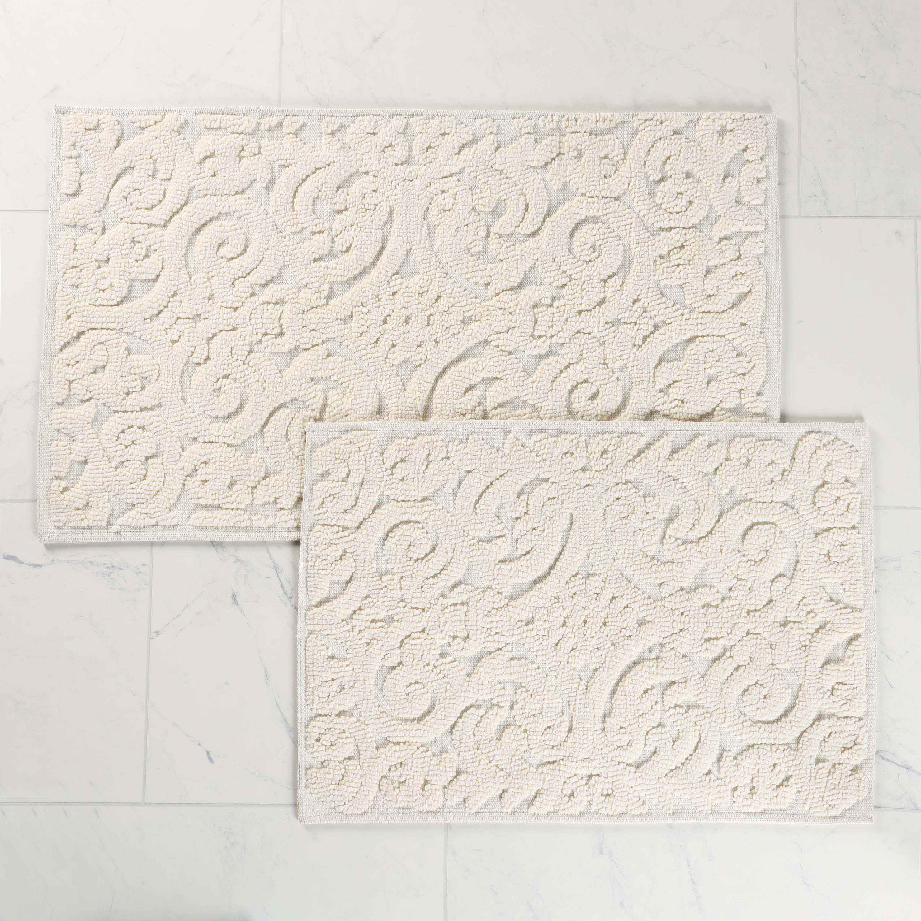 Venere Floral Scroll Textured Machine Washable Bath Rugs, Set of 2 - Bath Rugs by Superior