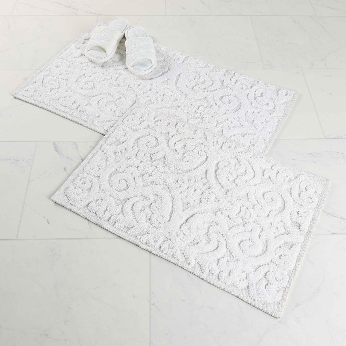 Venere Floral Scroll Textured Machine Washable Bath Rugs, Set of 2 - Bath Rugs by Superior