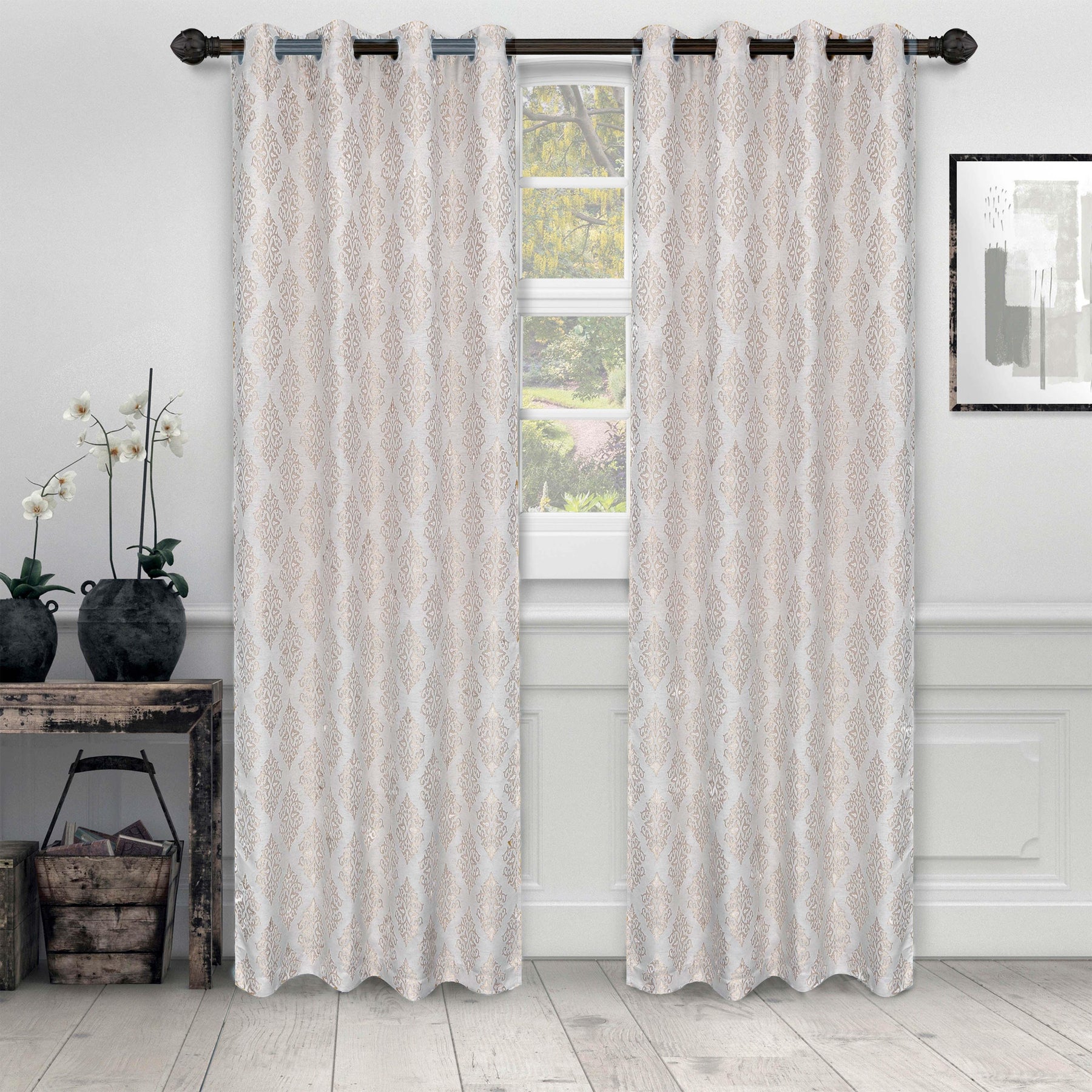 Venetian Damask Jacquard Grommet Traditional Curtain Panel Set - Semi Sheer Curtains by Superior