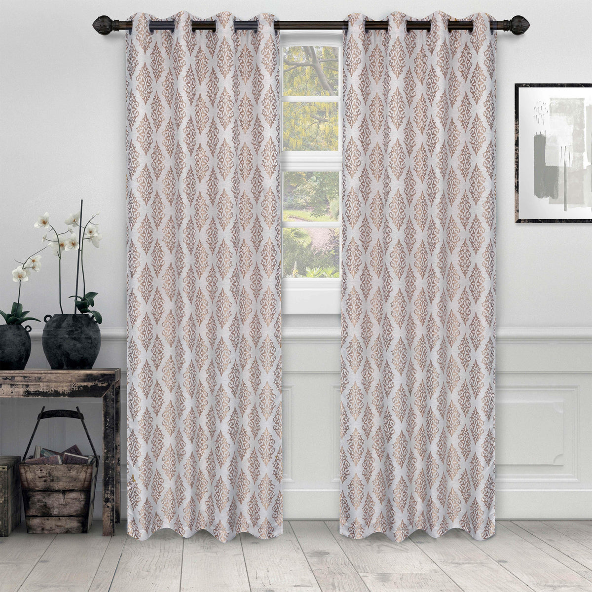 Venetian Damask Jacquard Grommet Traditional Curtain Panel Set - Semi Sheer Curtains by Superior