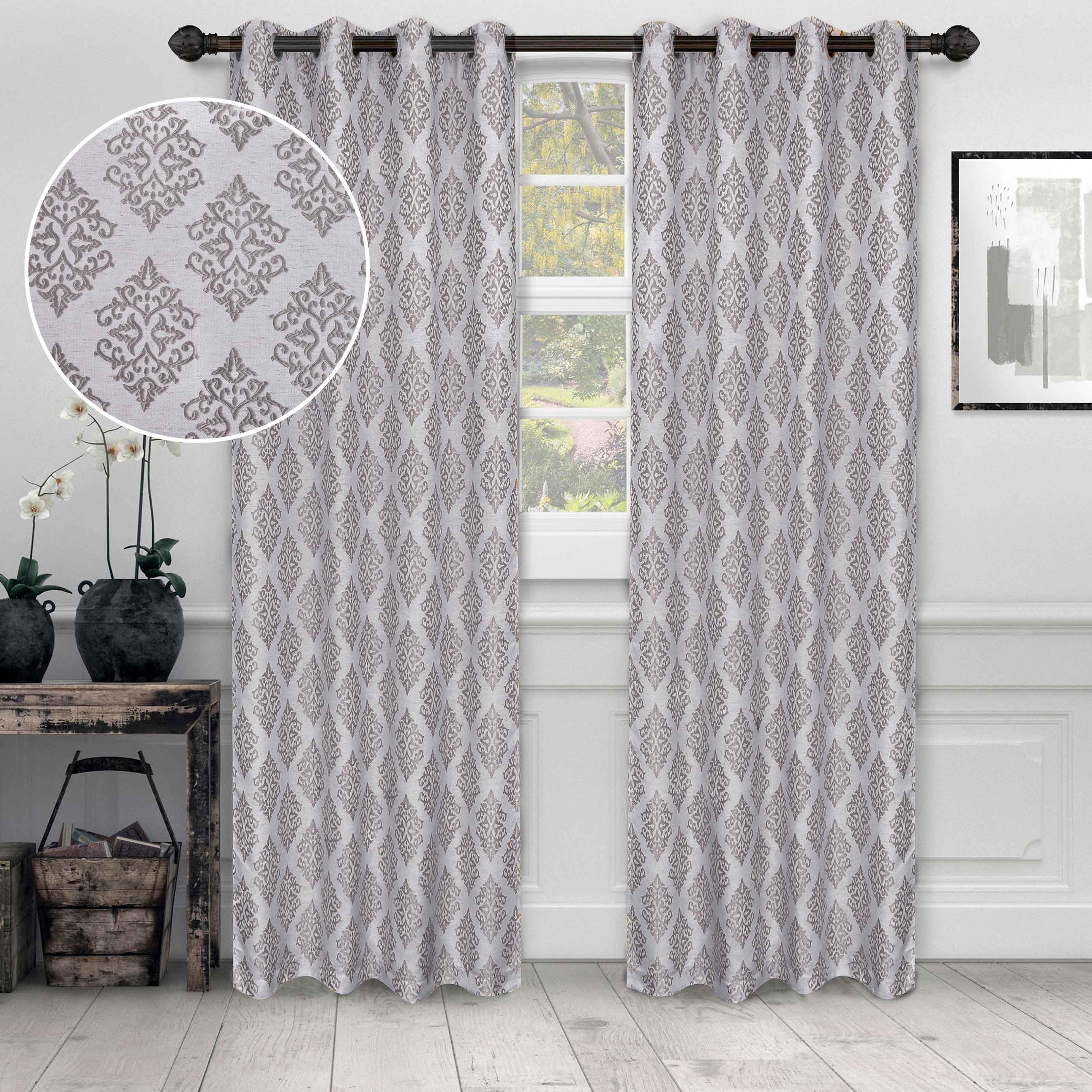 Venetian Damask Jacquard Grommet Traditional Curtain Panel Set - Semi Sheer Curtains by Superior